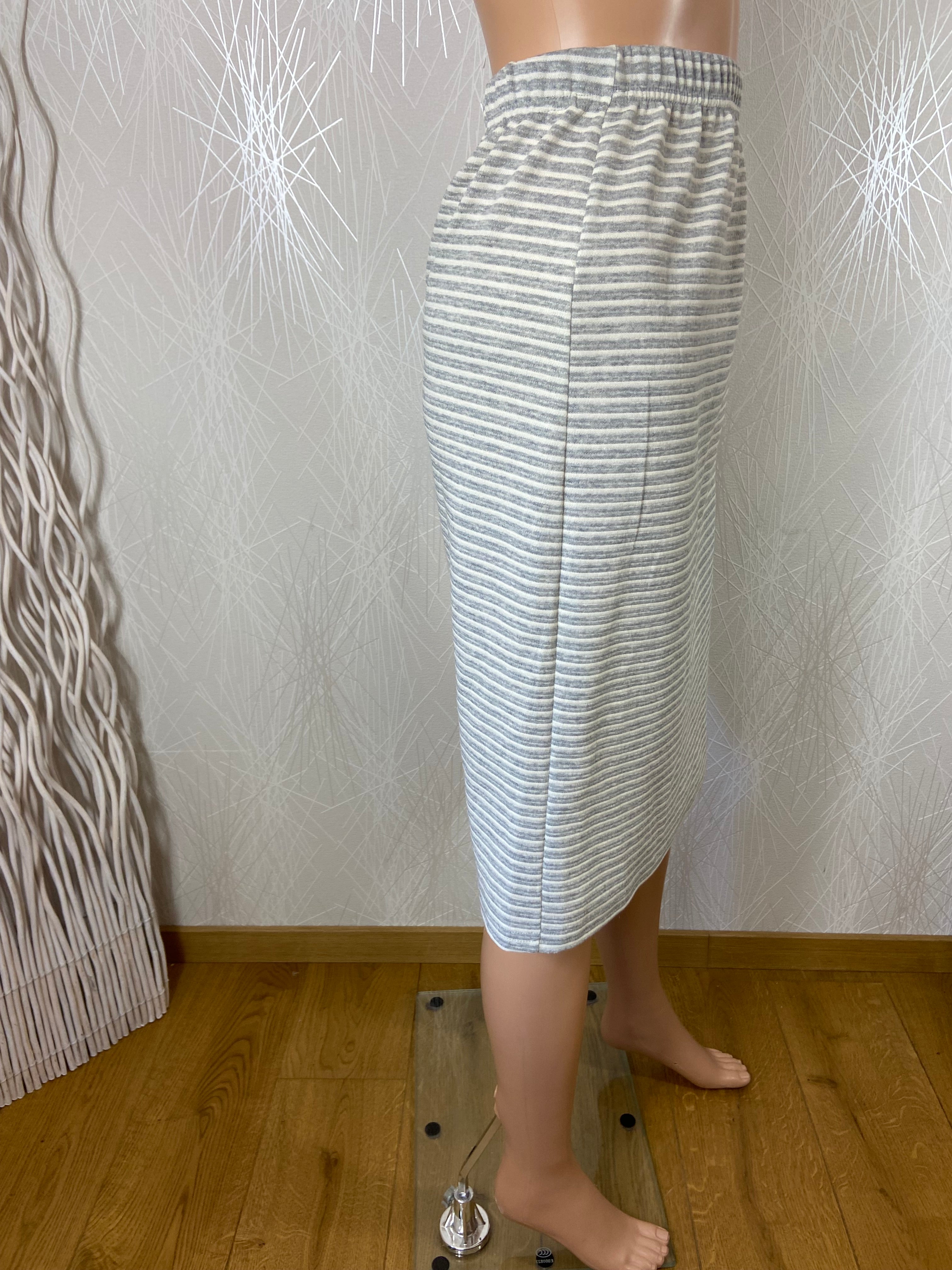 Jupe coton midi grise rayures blanches taille haute élastique grande taille Edmond Boublil