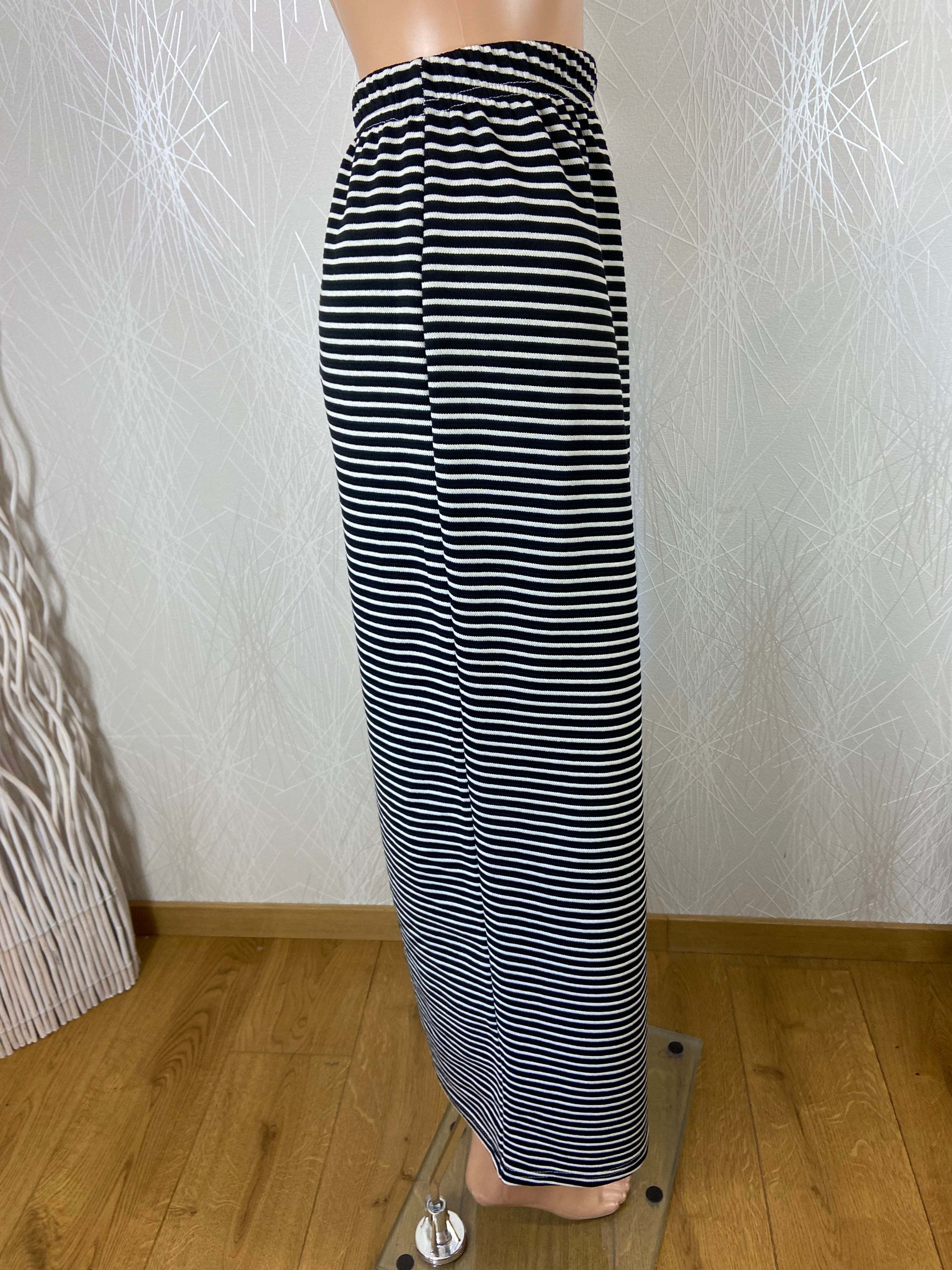 Jupe longue noire rayures blanches taille haute élastique coupe droite Edmond Boublil