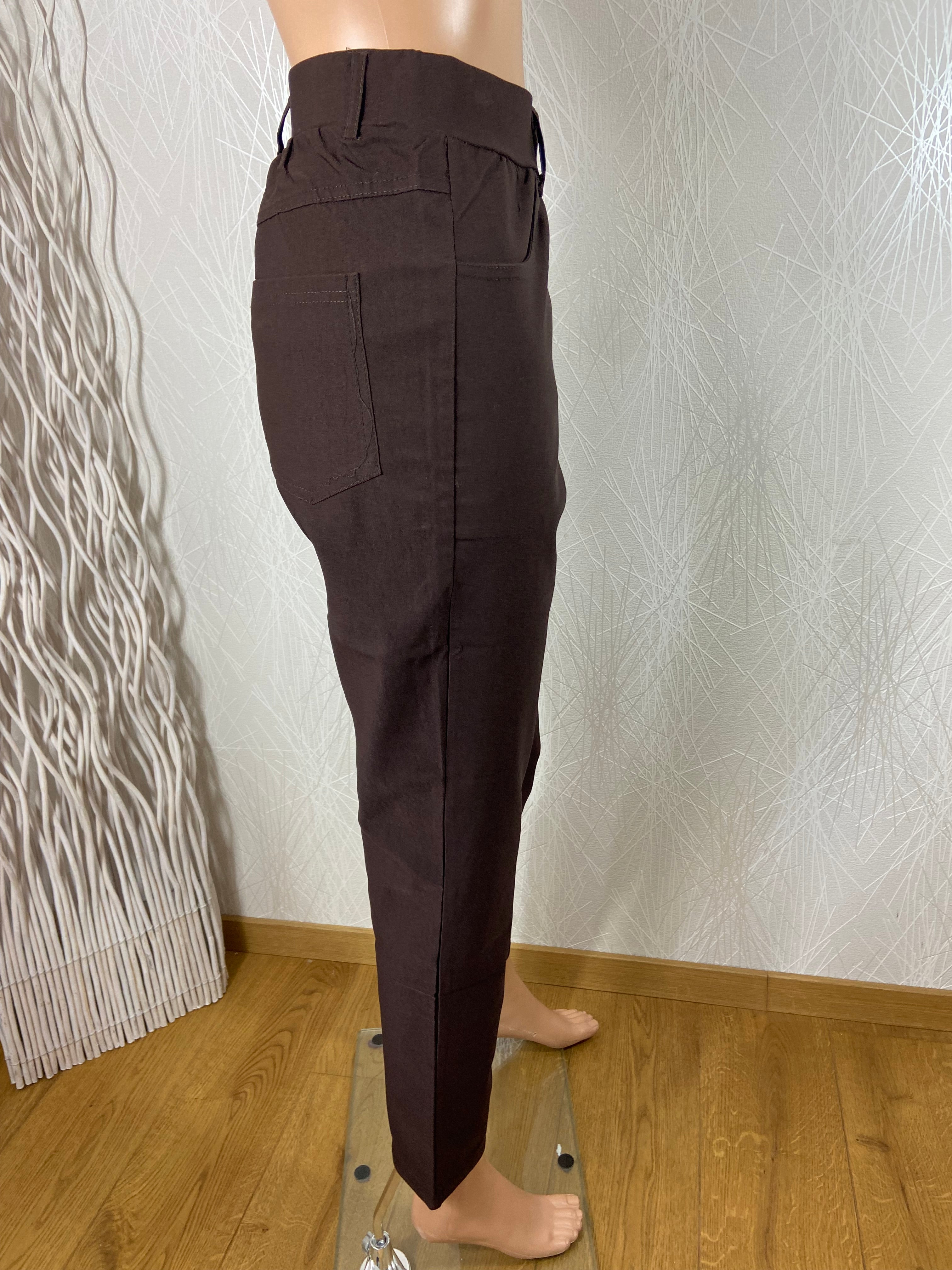 Pantalon marron stretch taille haute élastique Edmond Boublil