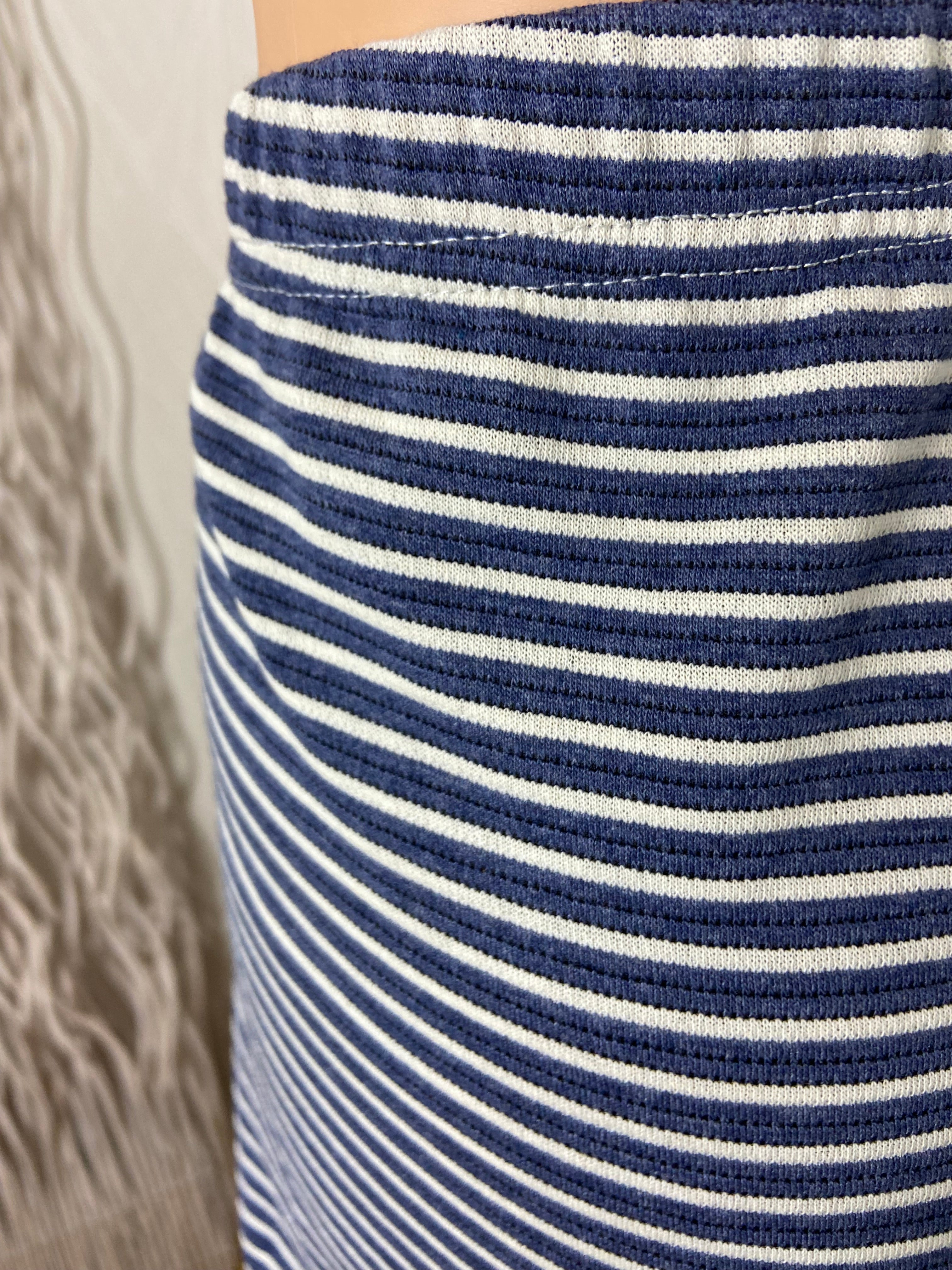 Jupe midi coton bleu rayures blanches taille haute élastique Edmond Boublil