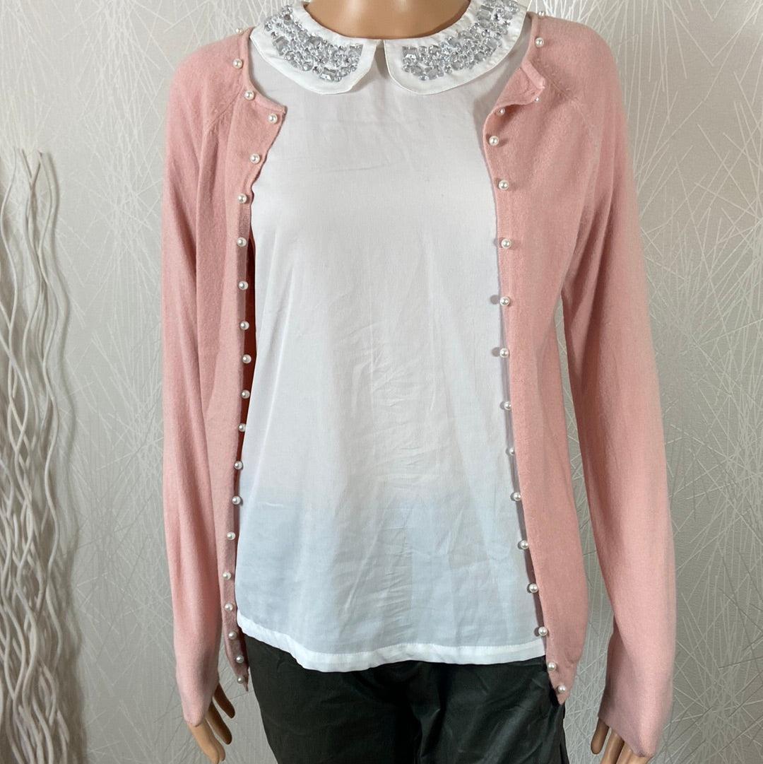 Gilet rose avec perles très doux manches longues Mill – Offre