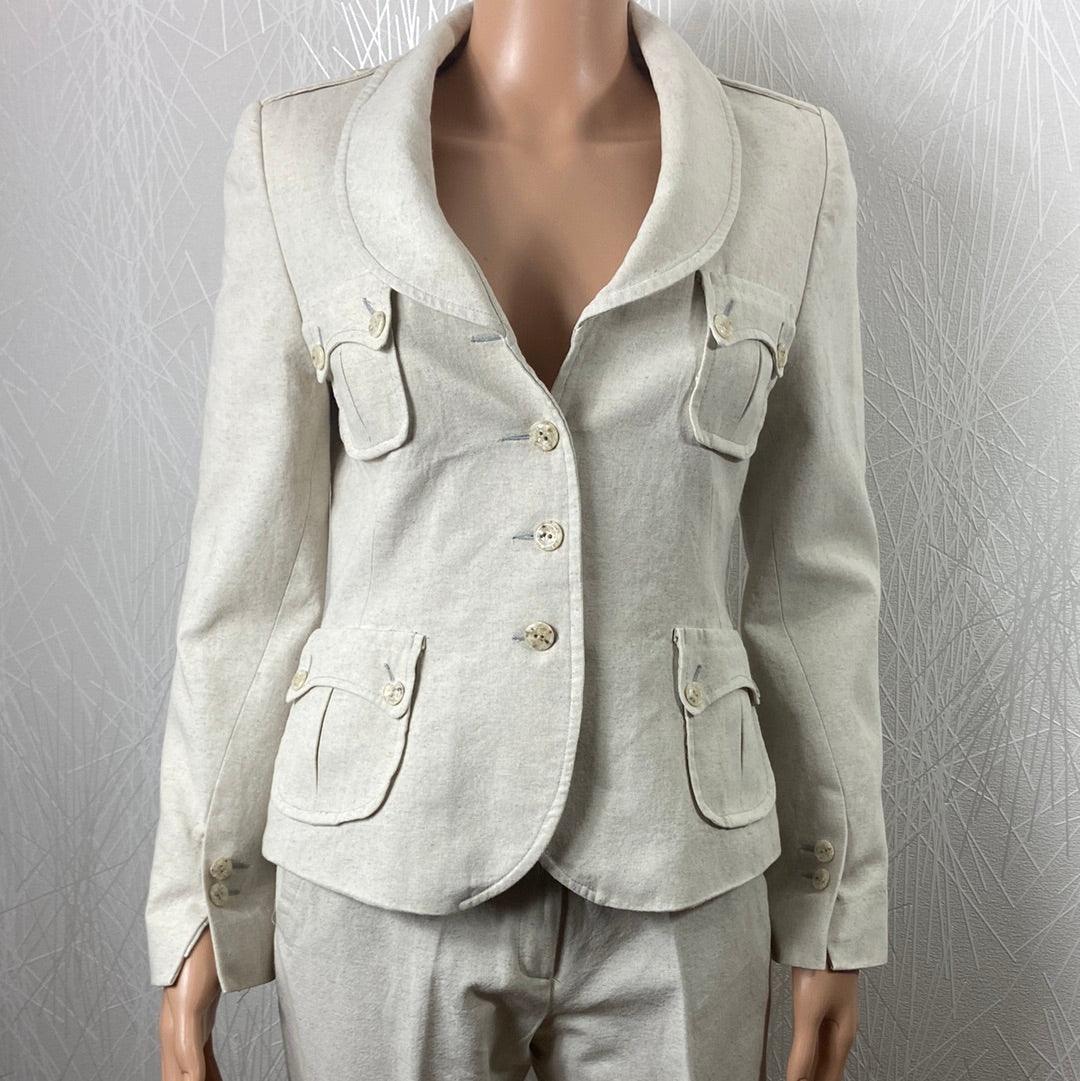 Ensemble tailleur pantalon beige pour femme de créateur Tabala Paris - Offre-Unique