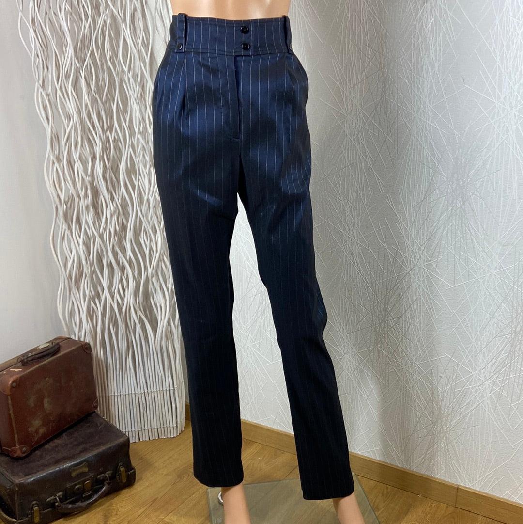 Pantalon habillé femme bleu marine du créateur Tabala Paris - Offre-Unique