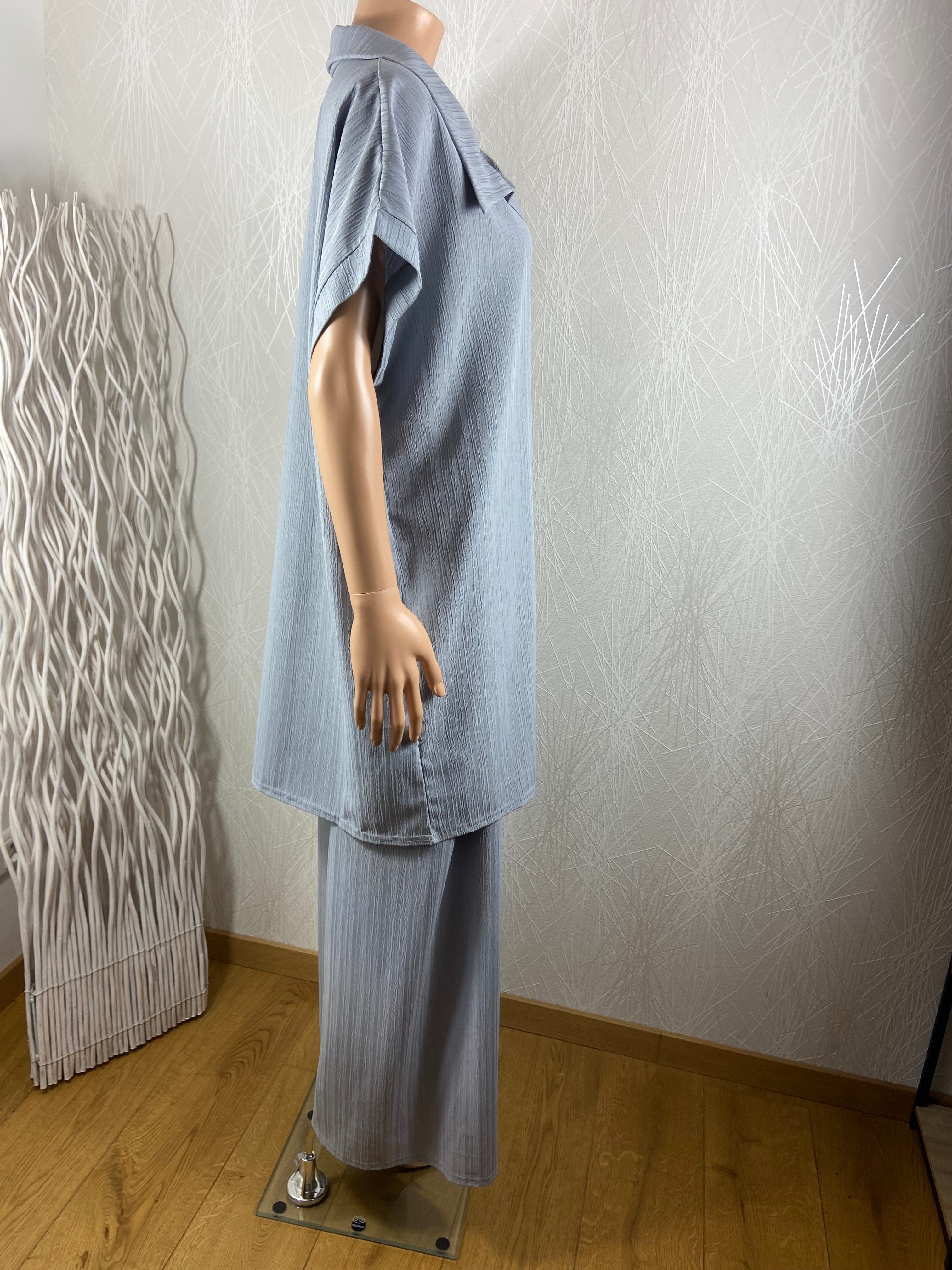 Ensemble Femme tunique pantalon gris taille élastique fluide large fabriqué en France