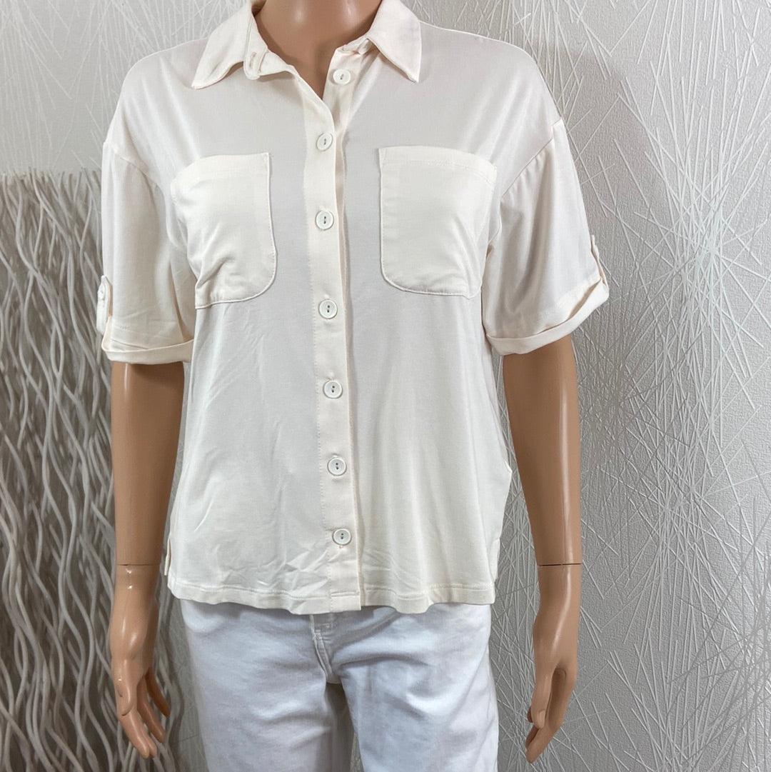 Chemise femme manches courte blanc cassé effet satin Who'S That