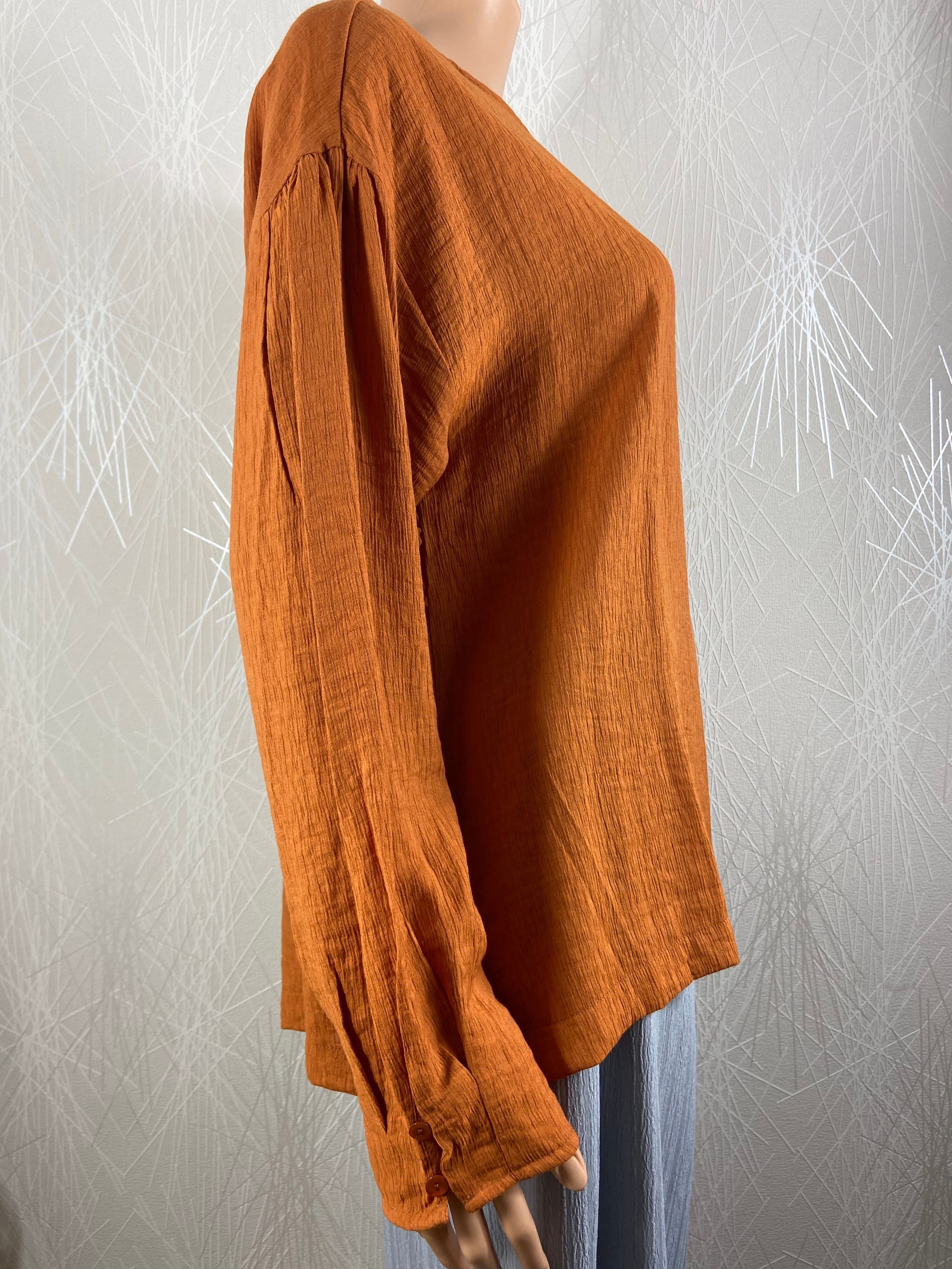 Blouse orange manches longues col rond Surkana