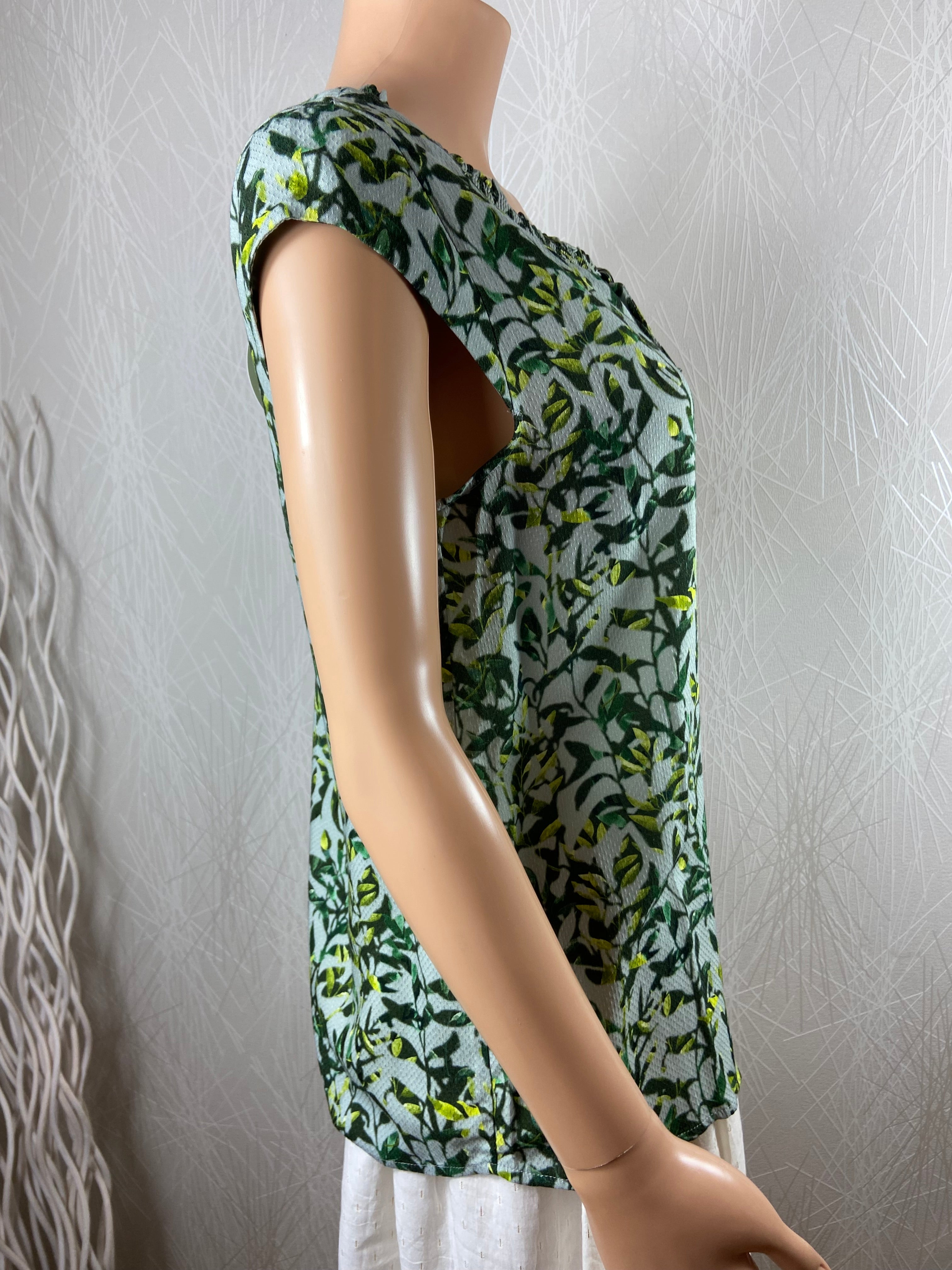 T-shirt vert col en smoke tissu imprimé motif végétal Thalassa