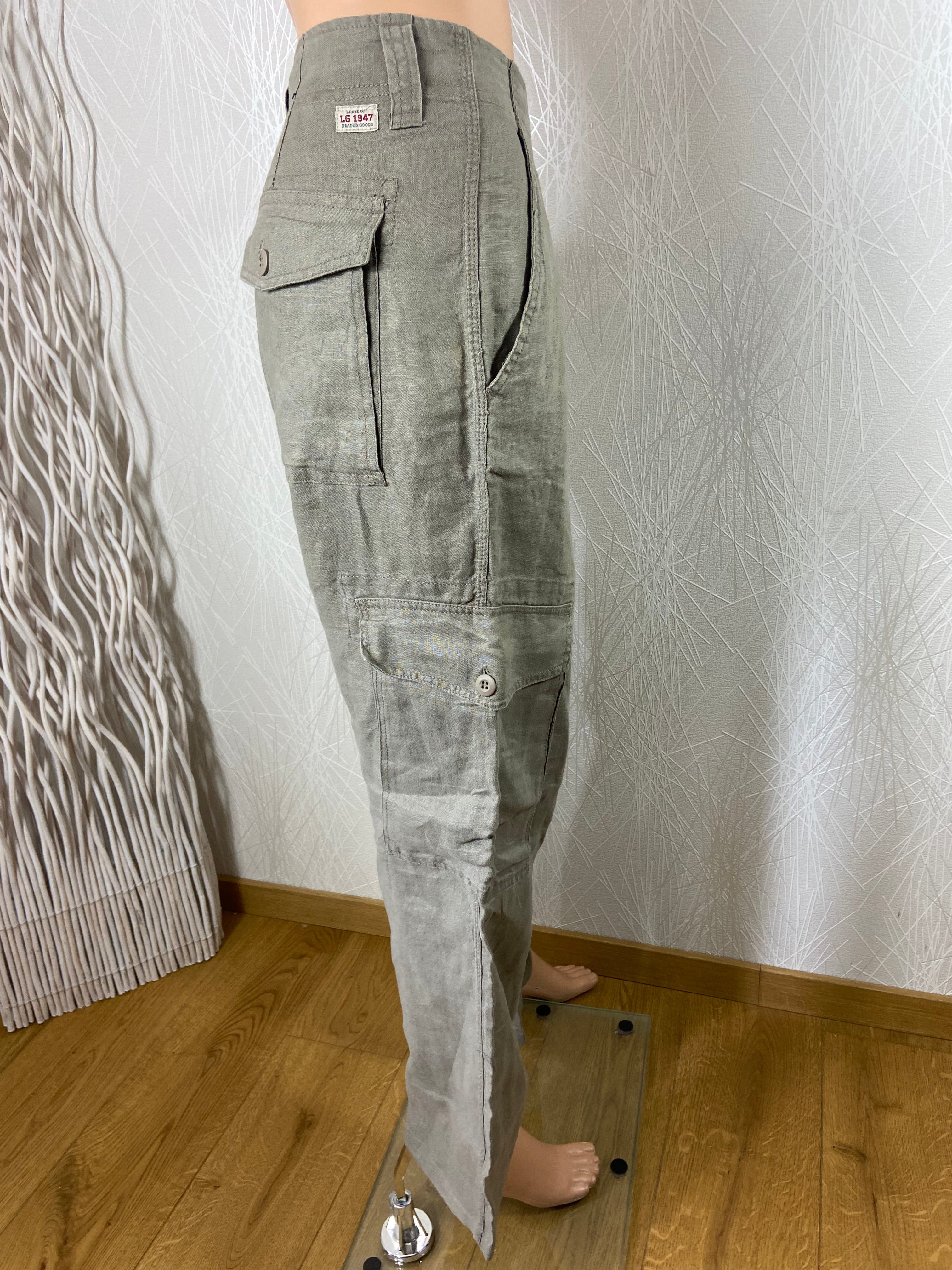 Pantalon en lin kaki coupe large taille haute H&M