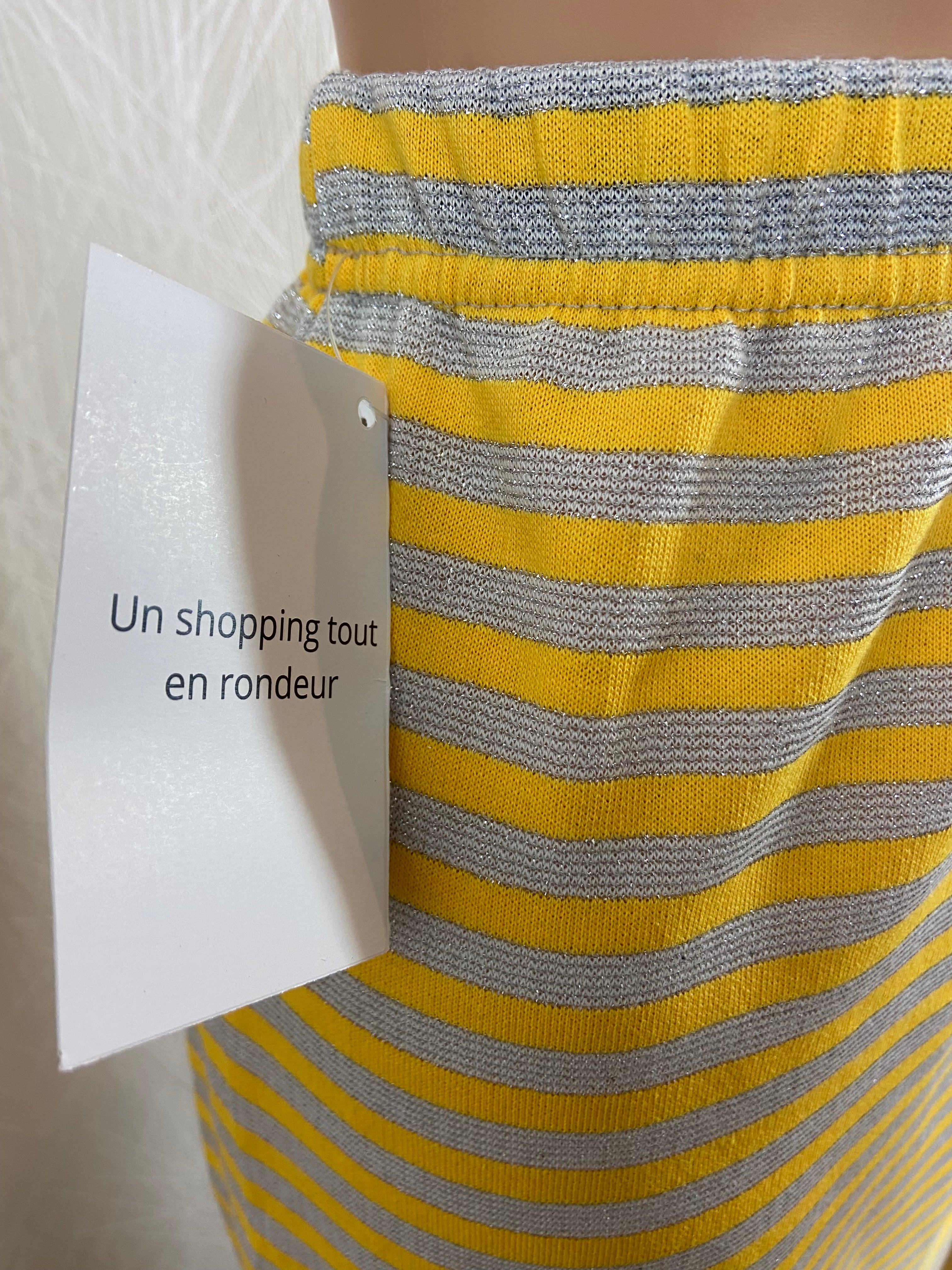 Jupe coton rayée jaune et gris argenté taille haute élastique Edmond Boublil