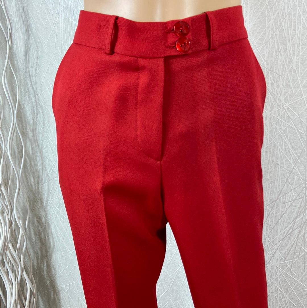 Pantalon rouge en laine taille haute coupe droite du créateur Tabala Paris - Offre-Unique