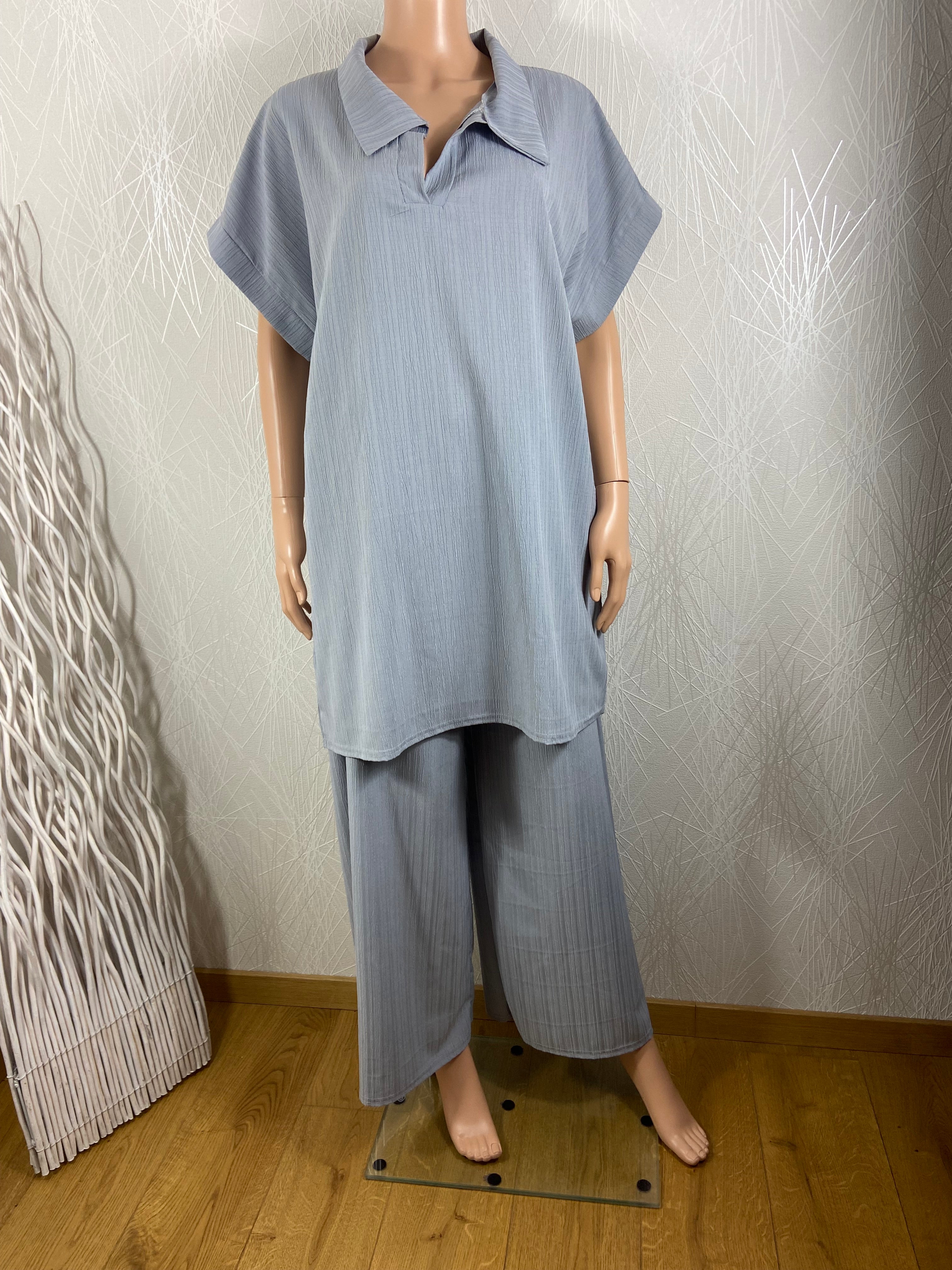 Ensemble tunique pantalon gris leger