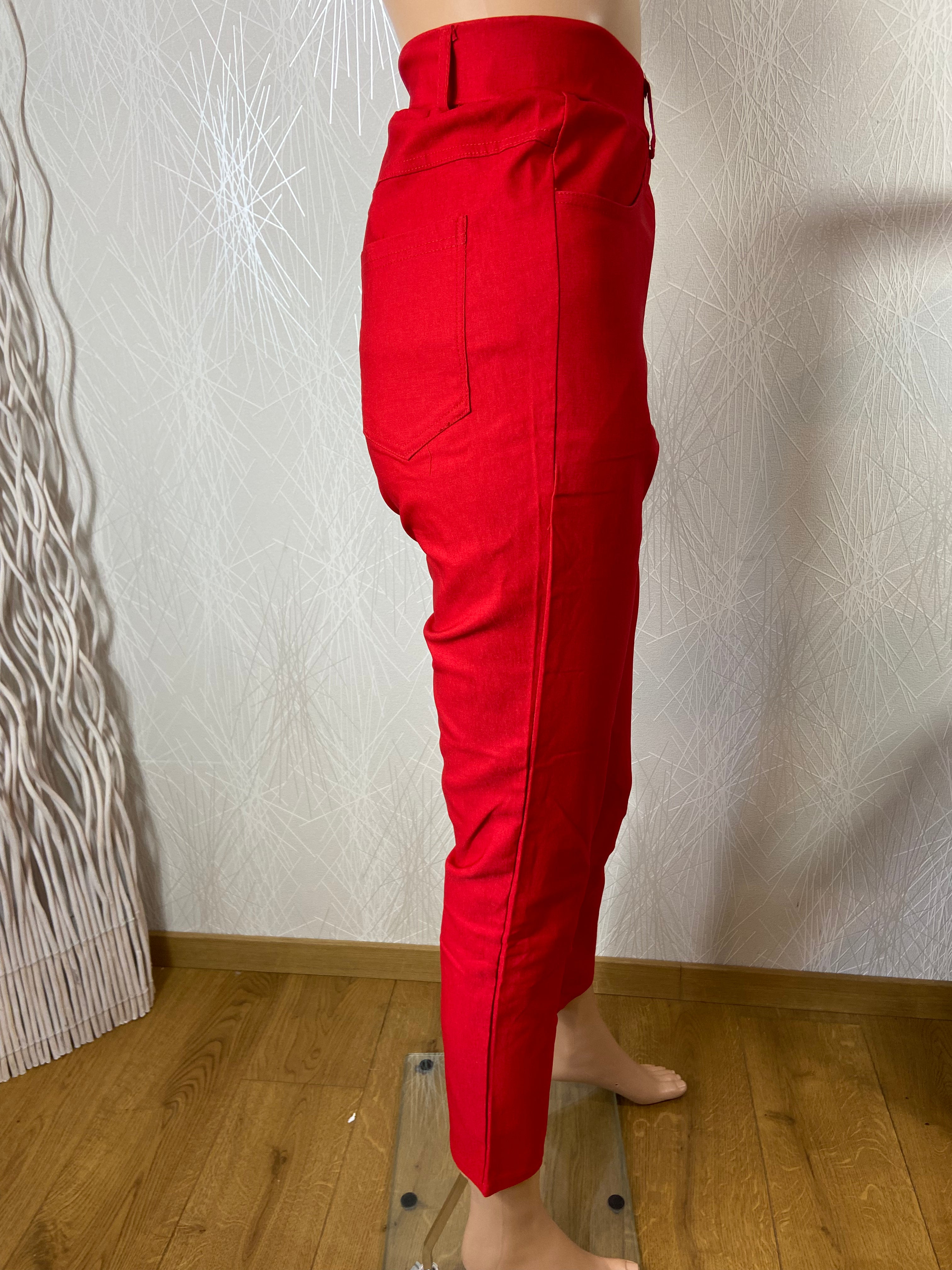 Pantalon rouge 7/8 stretch taille haute élastique Edmond Boublil