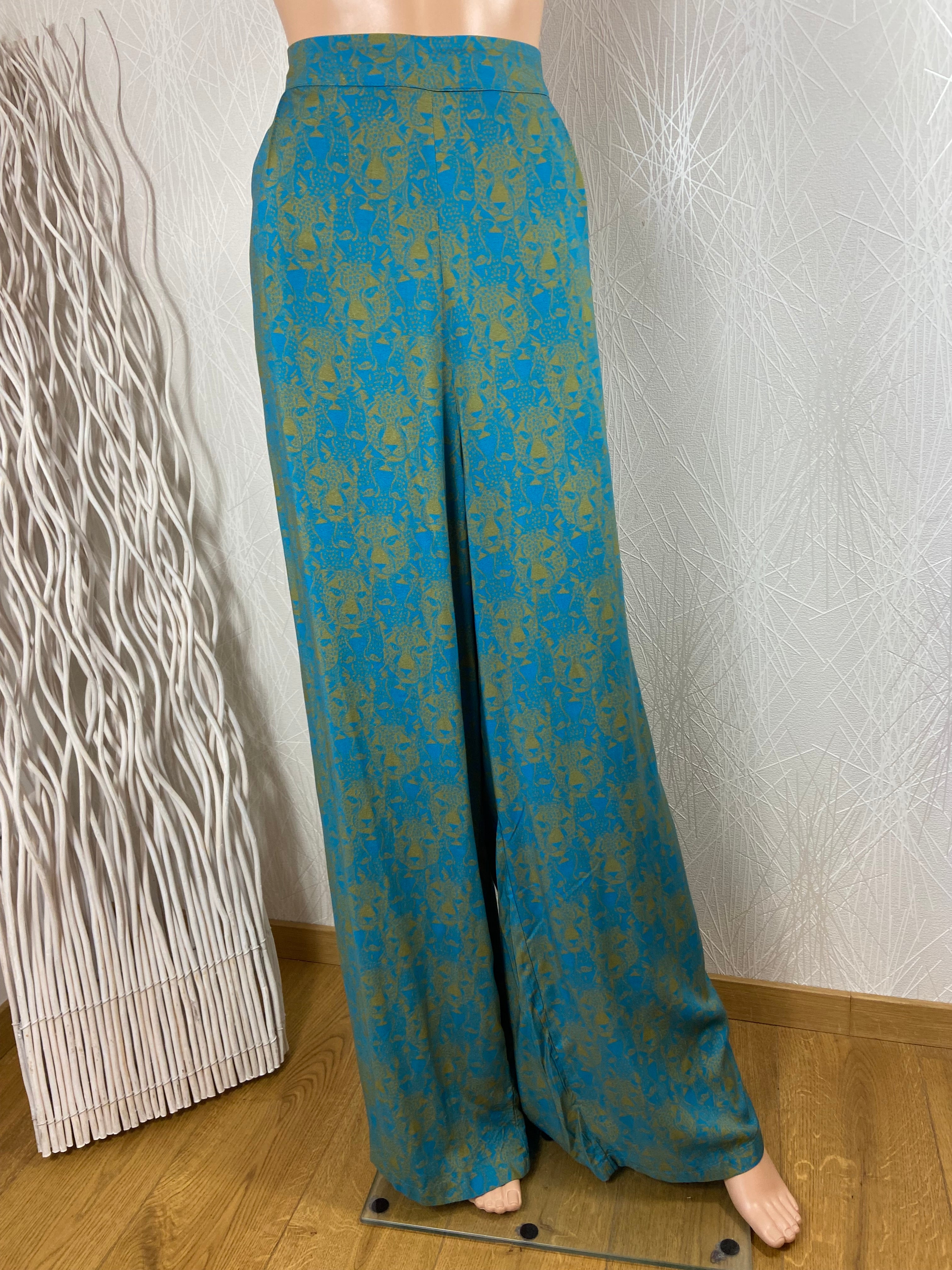 Pantalon fluide bleu doré panthere Zilch