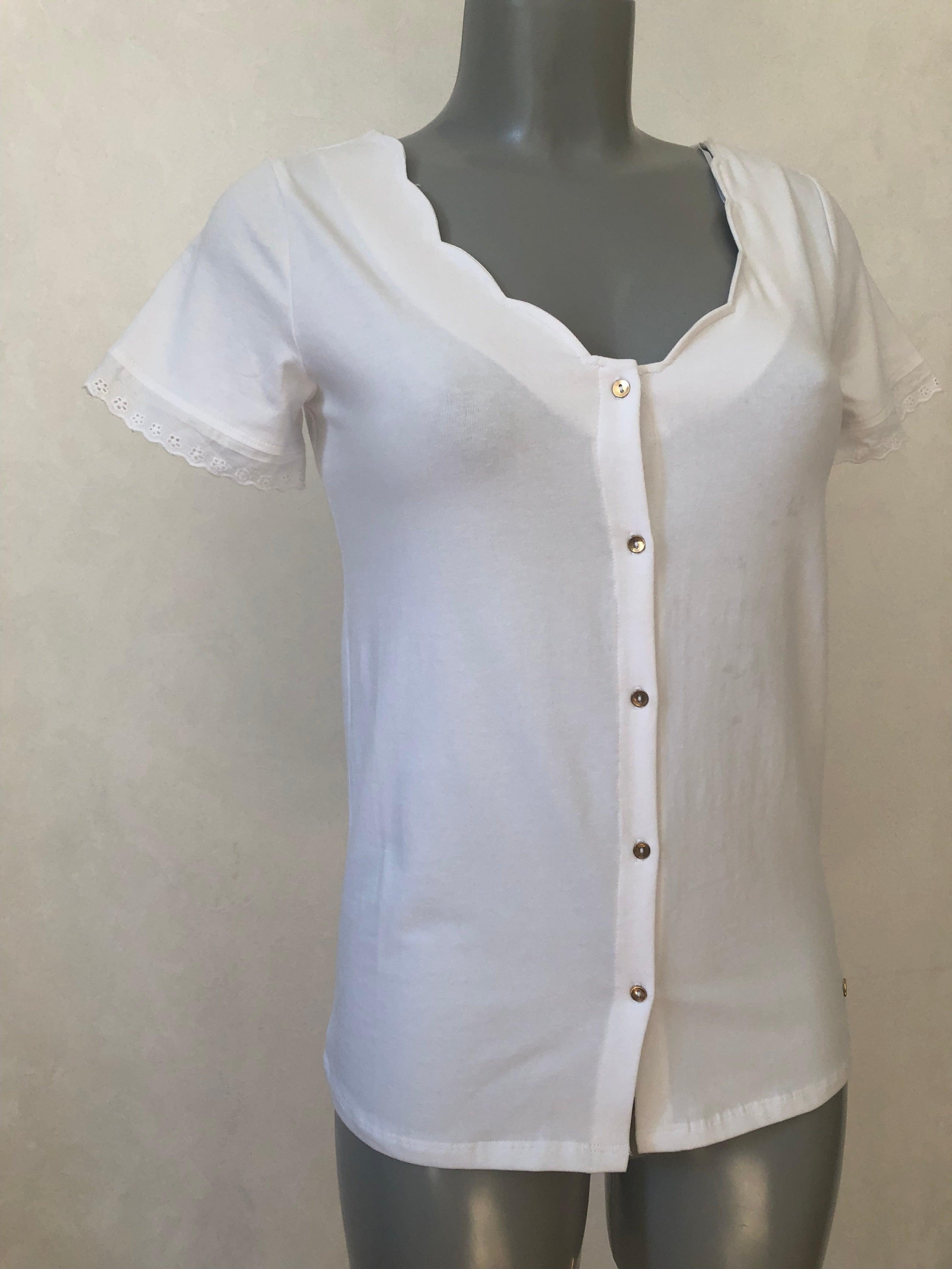 Top blanc boutonné coton bio manches courtes C'est beau la vie - Offre-Unique