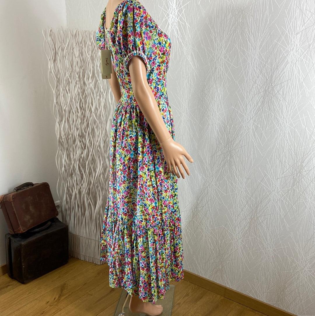 Robe coton midi doublée fleurie dentelle manches courtes modèle Ada Derhy - Offre-Unique