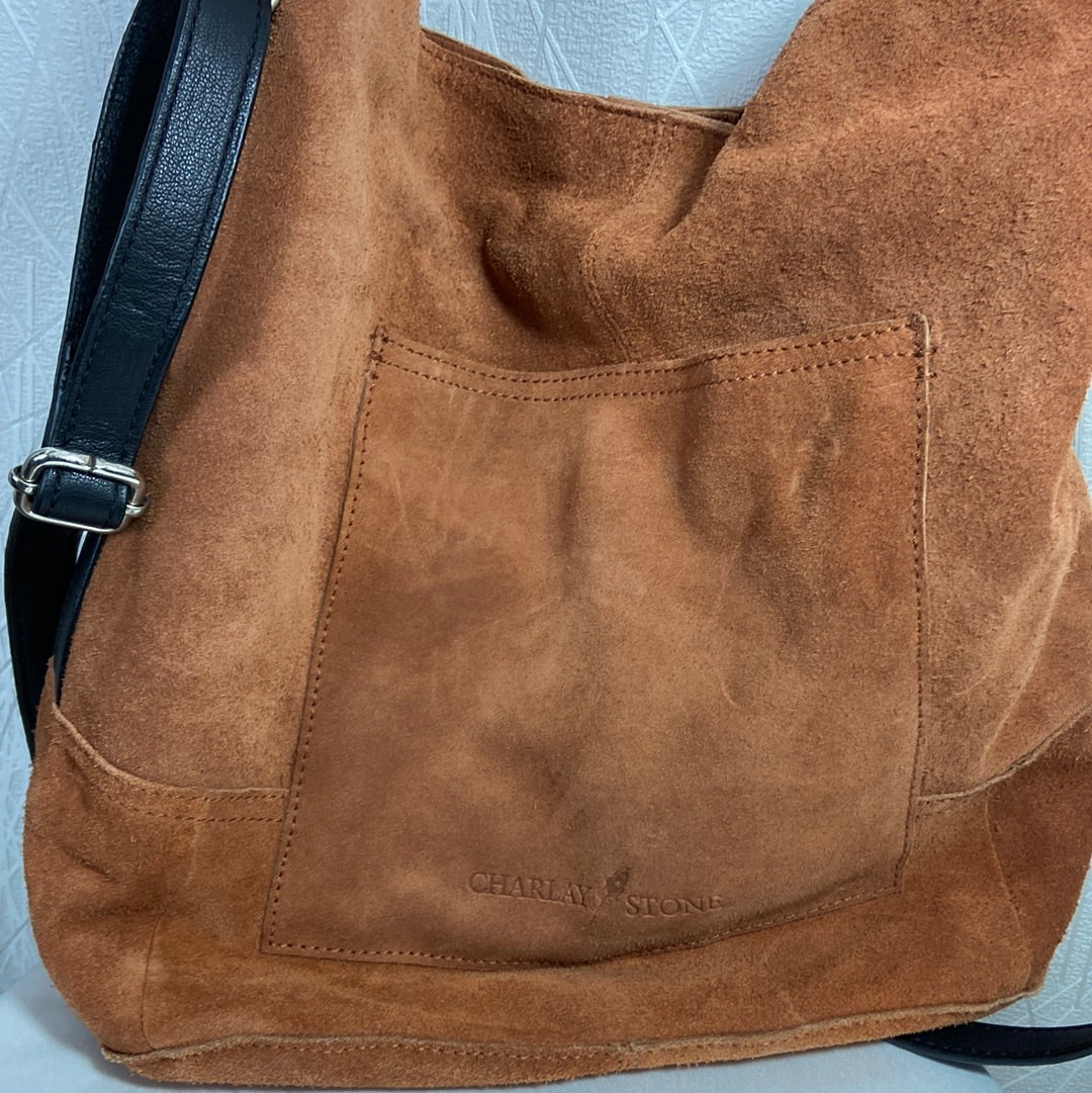 Sac à main avec bandoulière daim et cuir brun Charlay Stone