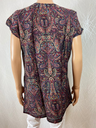 Blouse tunique fluide légère bordeaux à motifs cachemire Aller Simplement