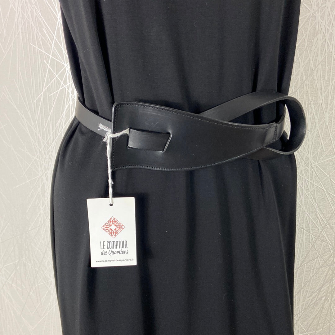 Ceinture pour femme en cuir de vachette noir à nouer Le Comptoir des Quartiers