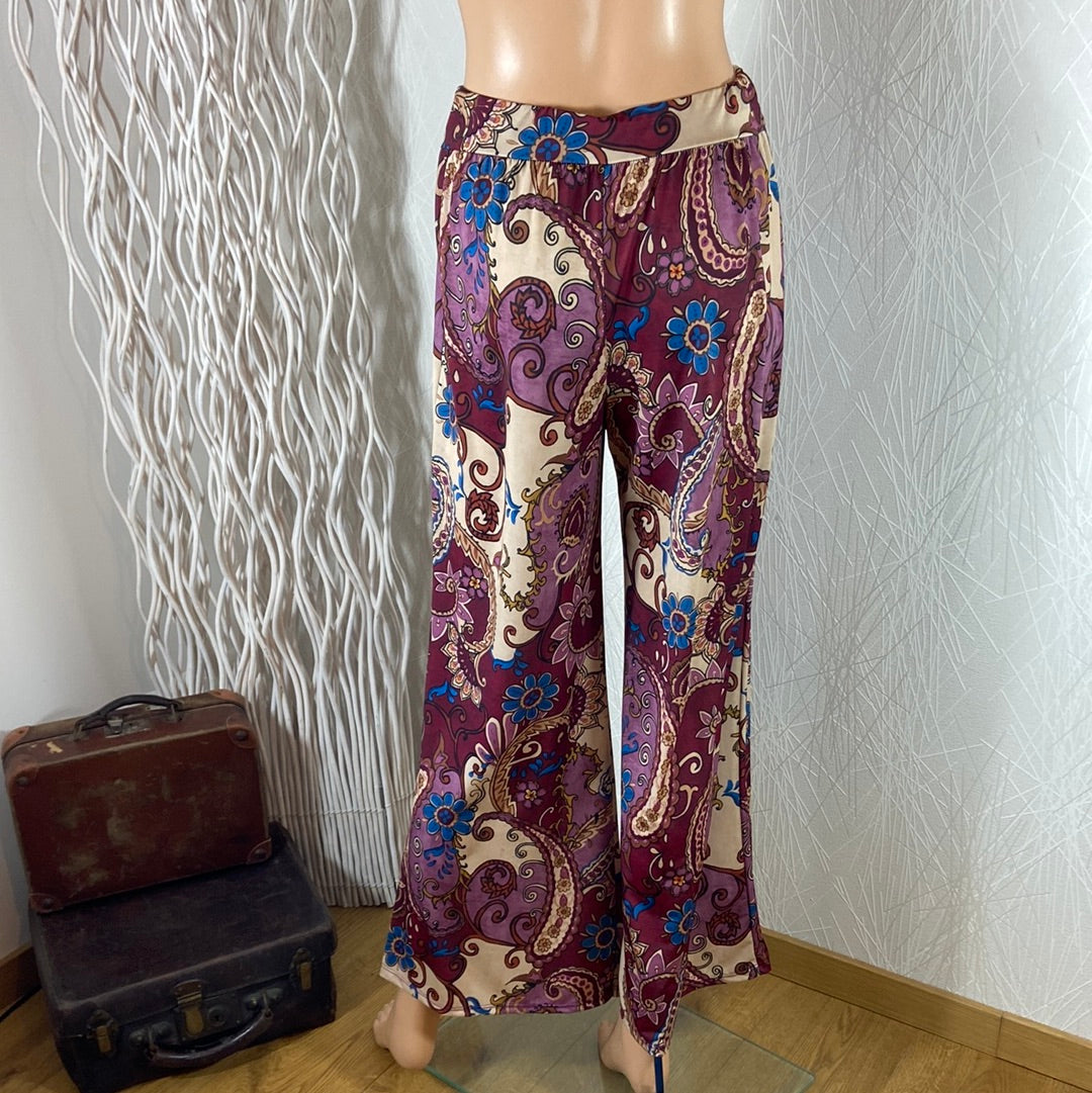 Pantalon léger fluide avec fleurs multicolores taille élastique jambes larges Made In Italy