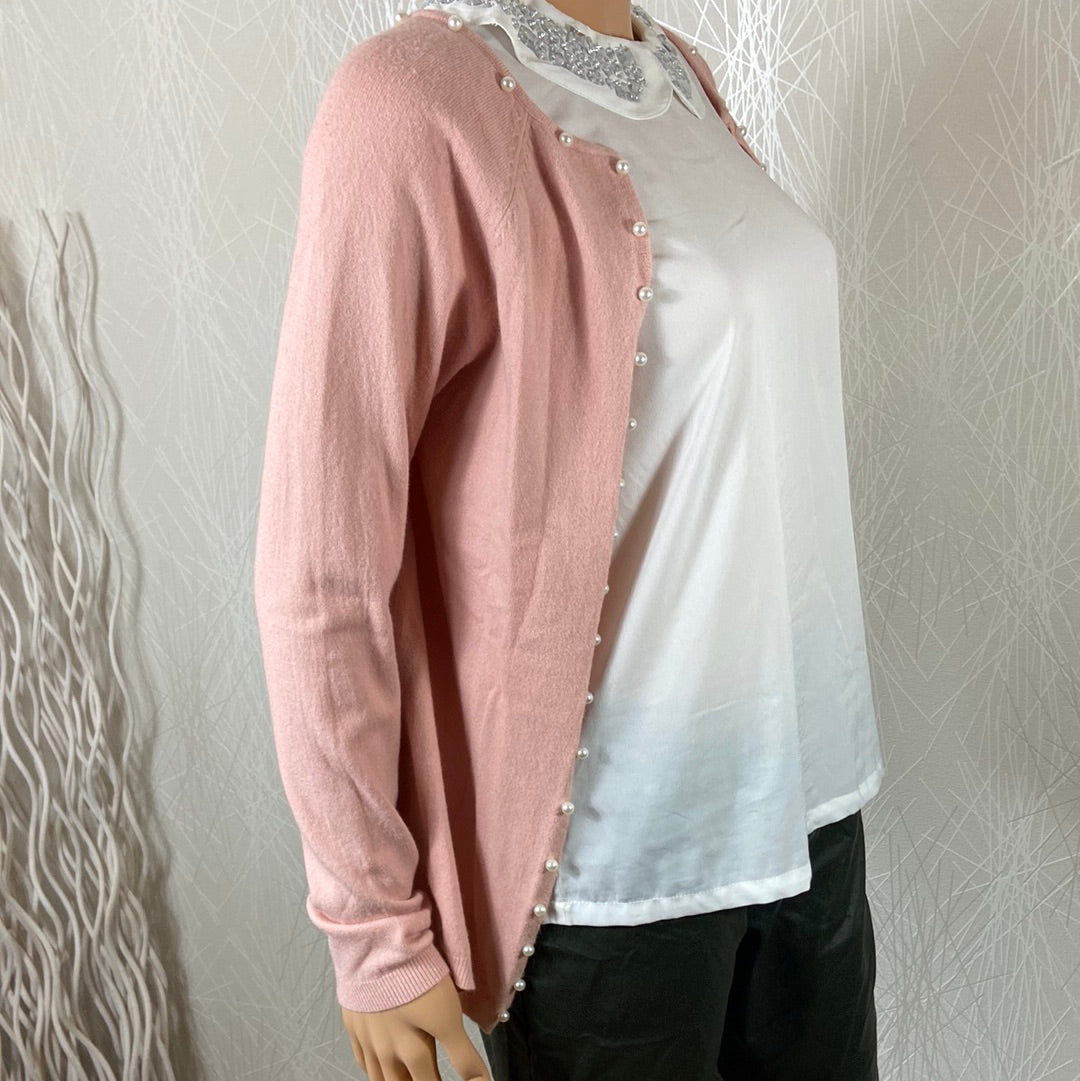 Gilet rose avec perles très doux manches longues O. Mill