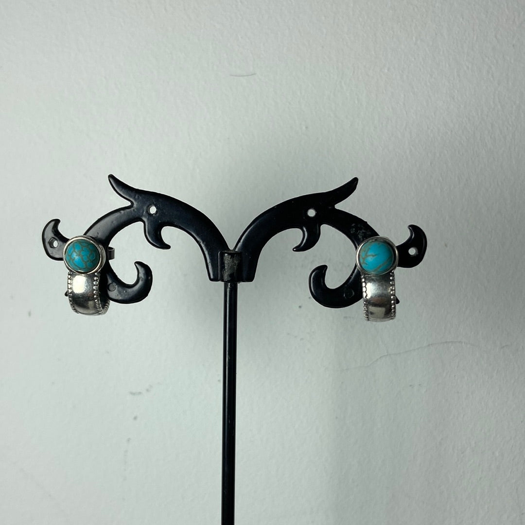 Boucles d’oreilles plaquées argent pierre bleu turquoise Shabada