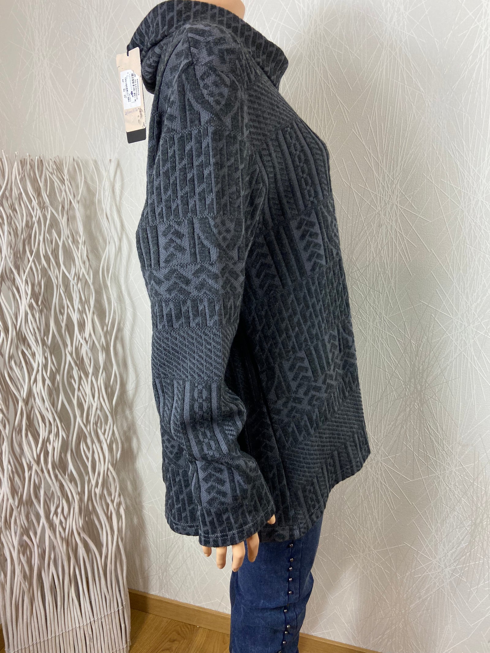 Pull femme gris col roulé Zeli grande taille