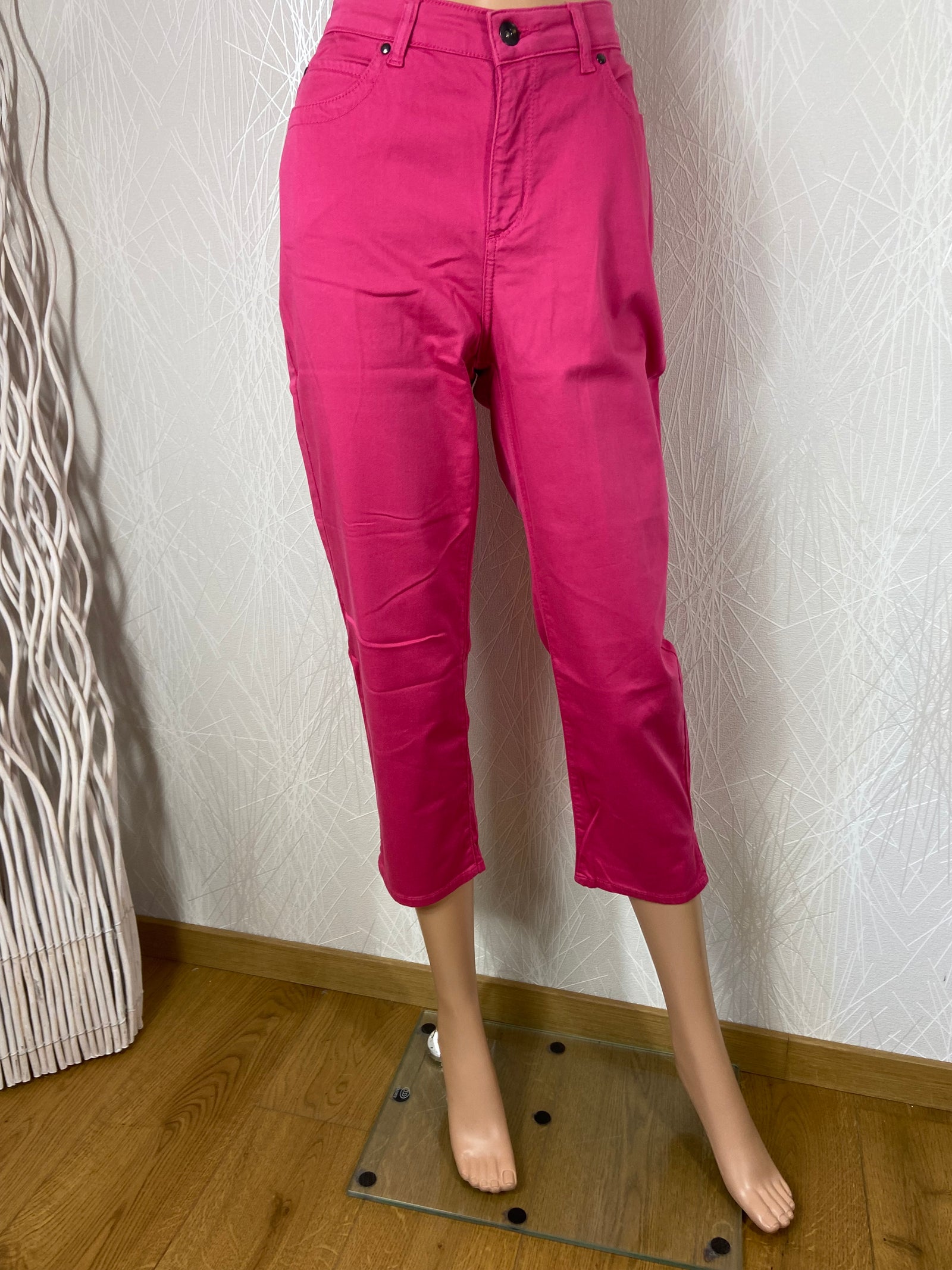 Pantalon coton rose taille haute coupe droite Meri-Esca