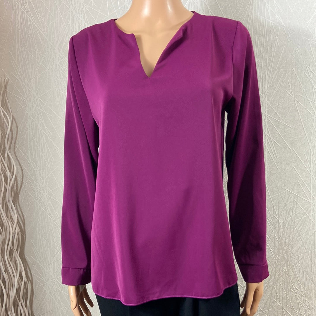 Blouse violette coupe droite tissu fluide col V Sense