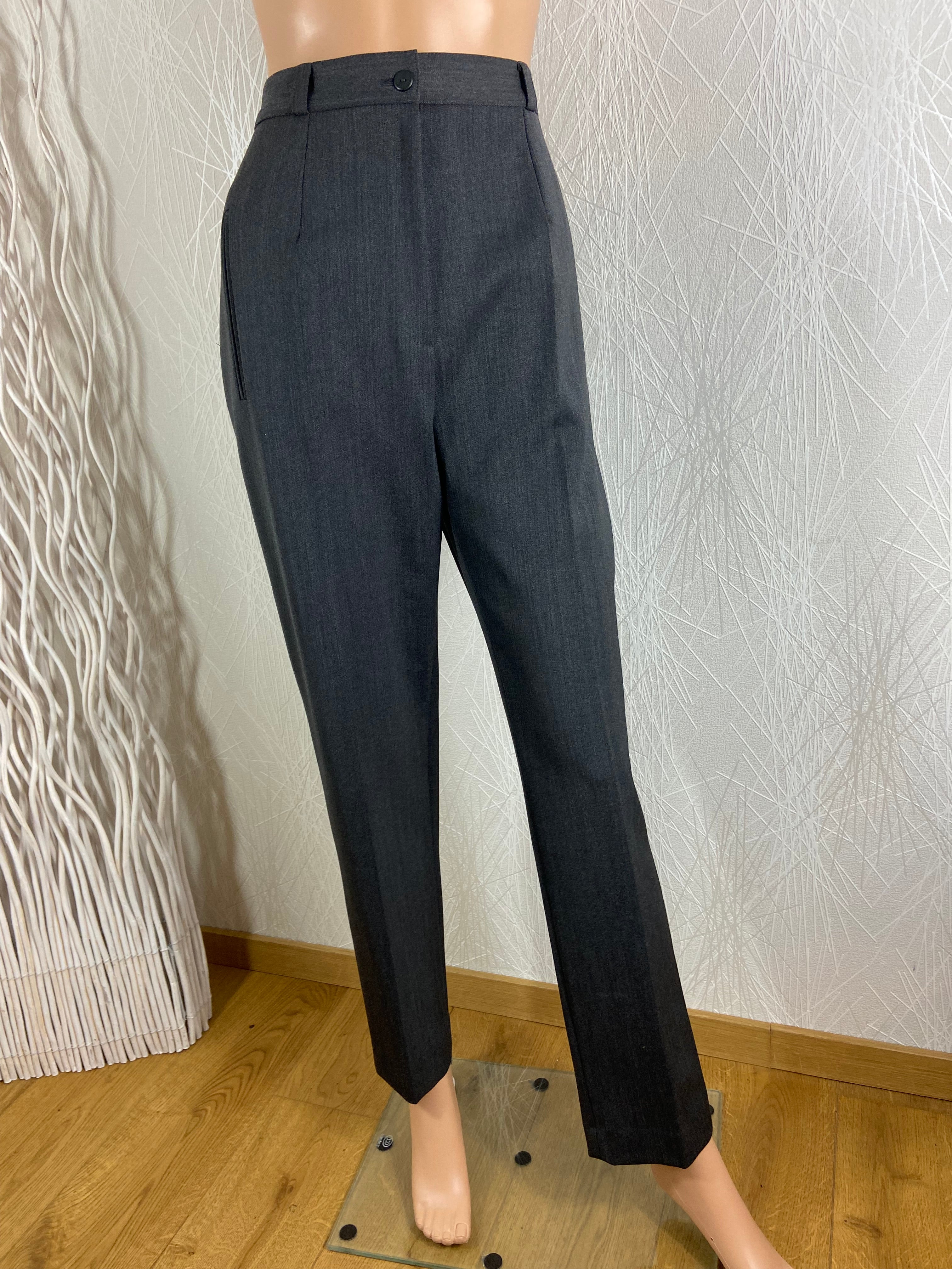 Pantalon femme laine habillé gris anthracite taille haute Elssa