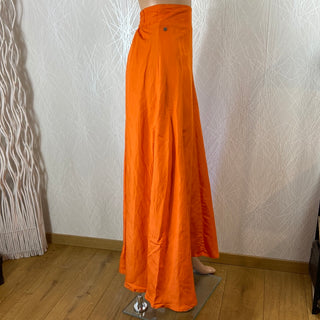 Jupe midi orange doublée taille haute élastique style vintage 70's Surkana