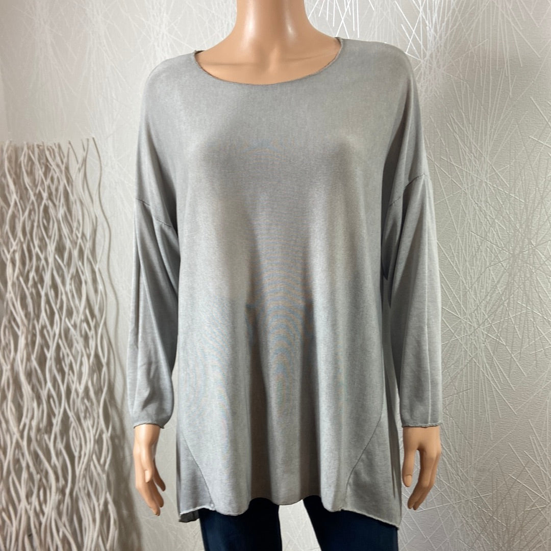 Pull ample asymétrique fin gris Made In Italy