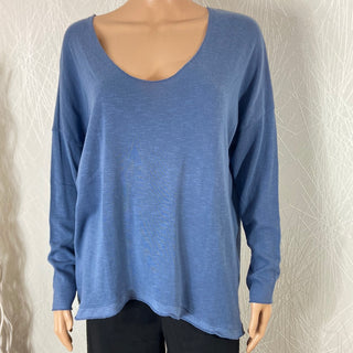 Pullover femme coton bleu mailles fines coupe droite Made In Italy