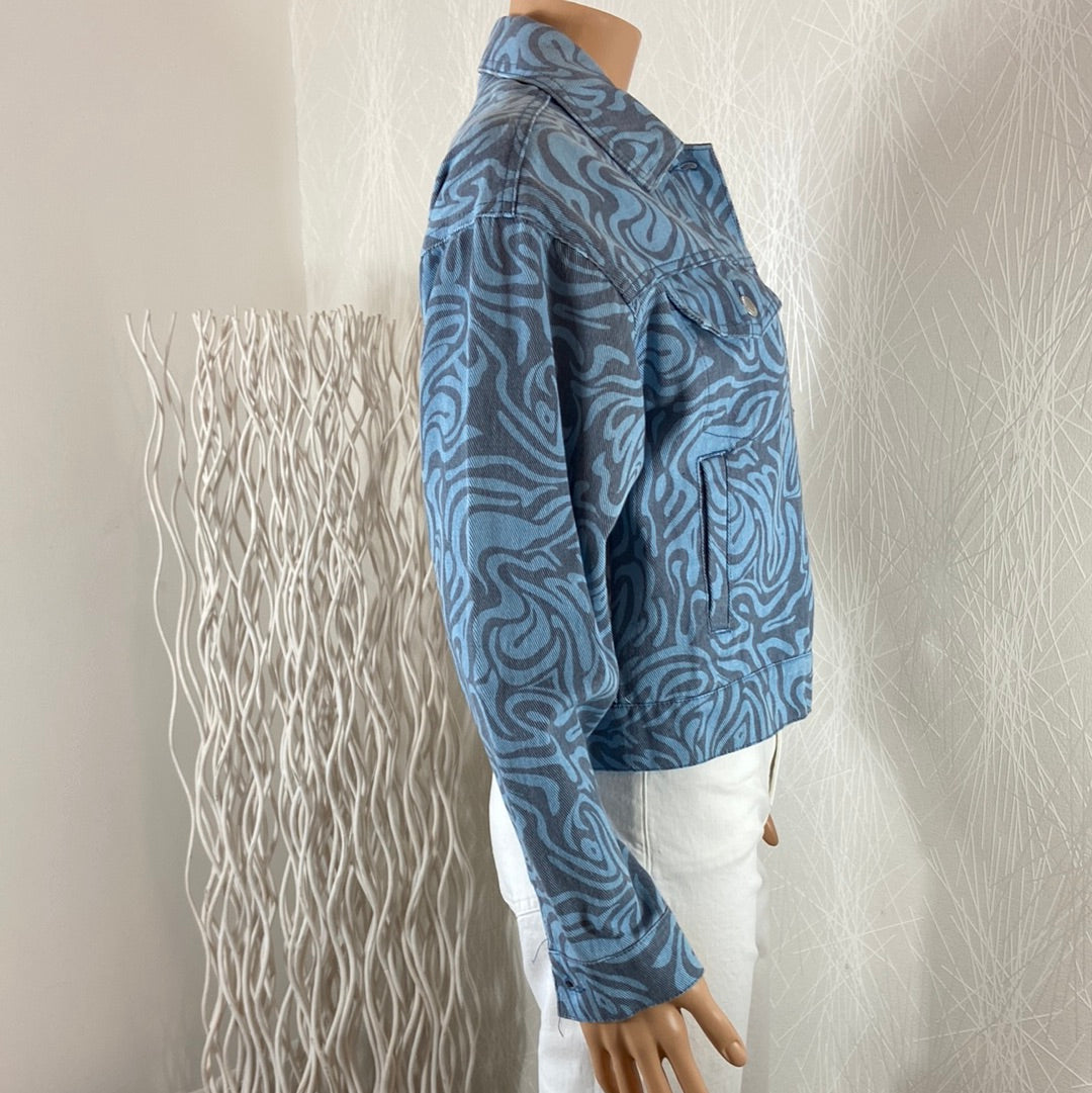 Veste jeans imprimé bleu volutes grises Bykura Printed Jacket B.Young