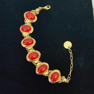Bracelet plaqué or pierres semi précieuses rouge Shabada