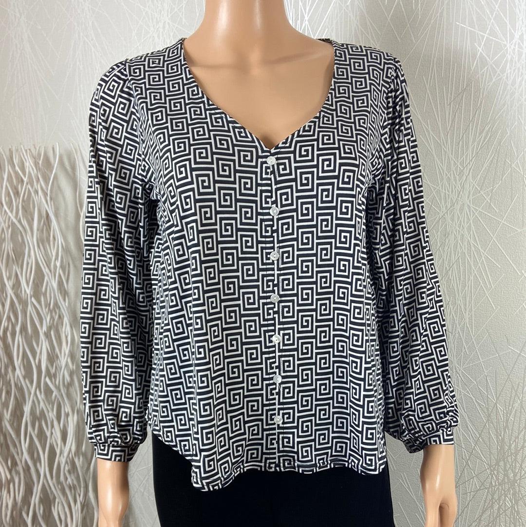 Blouse fluide motif géométrique noir et blanc Le Singe de Julie - Offre-Unique