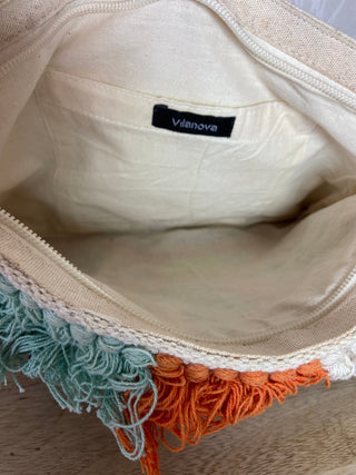 Sac pochette en coton avec pompon fermeture zip Vilanova