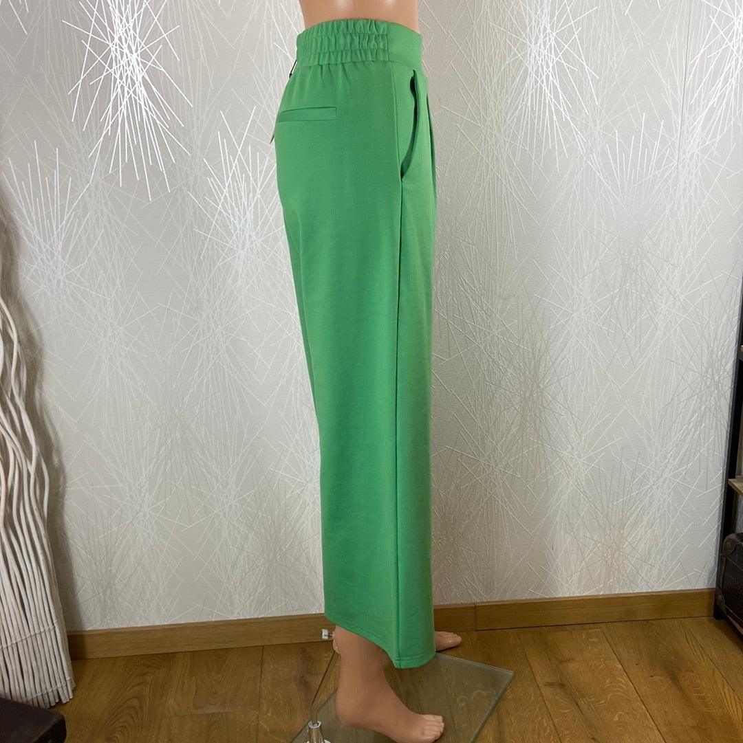 Pantalon femme vert 7/8 jambes larges taille haute élastique Ihkate Wide Ichi - Offre-Unique