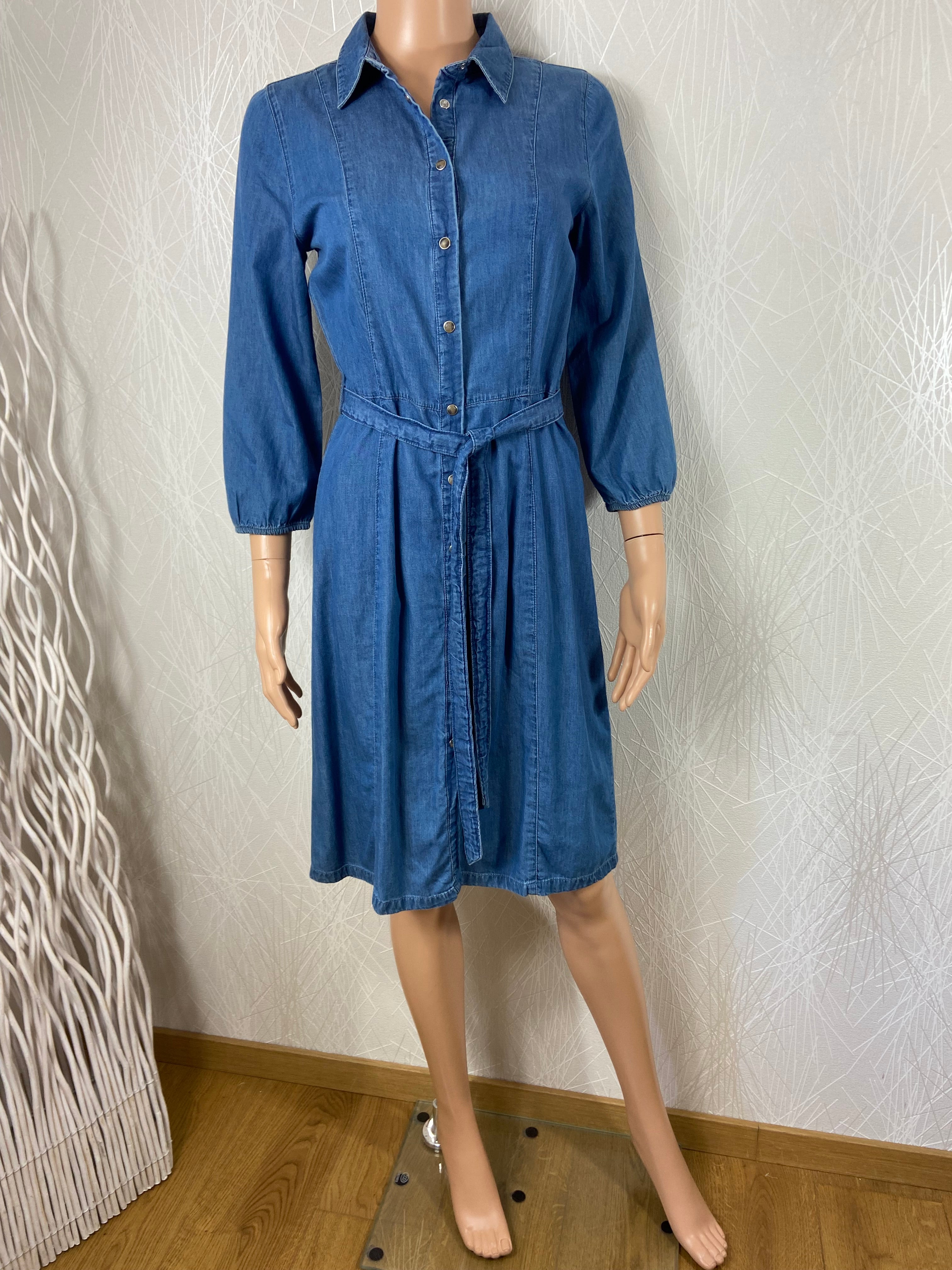 Robe coton en tissu bleu jeans denim manches 3/4 Peppercorn