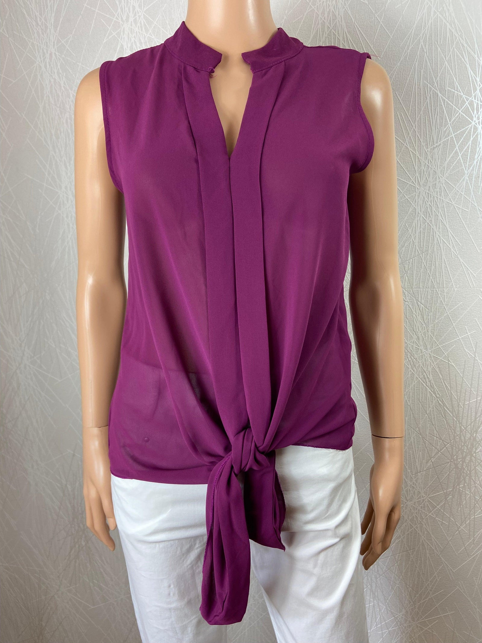 Top violet transparent sans manches flot Sense - Offre-Unique