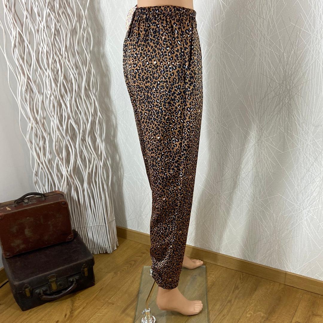 Pantalon femme motif leopard taille haute élastique coupe droite Minsk