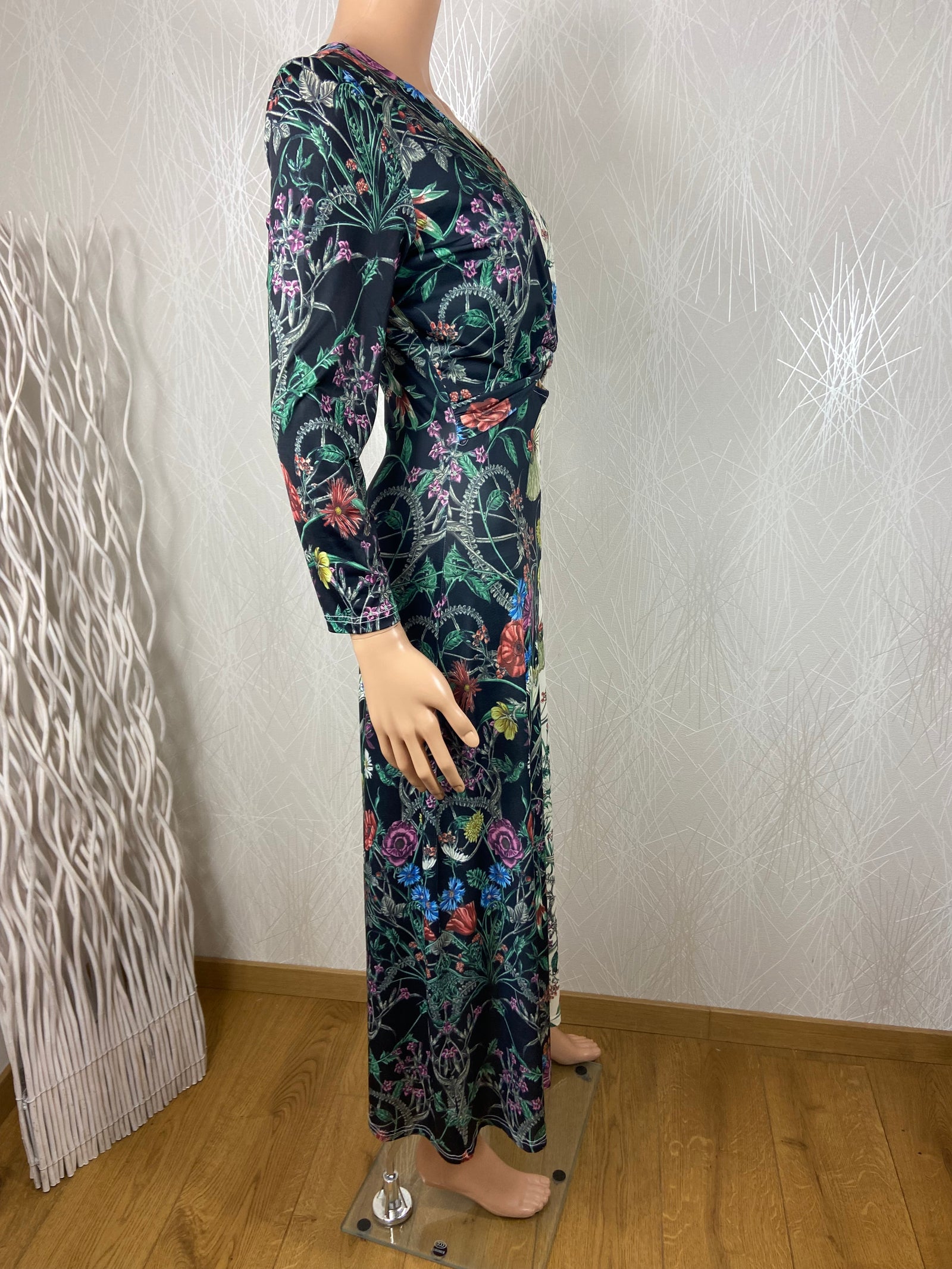 Robe longue multicolore manches 3/4 décolleté cache coeur Venus