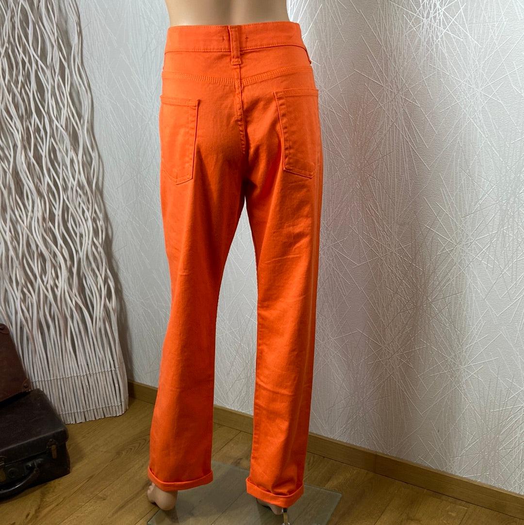 Pantalon femme coton orange taille normale coupe droite Il Sole - Offre-Unique