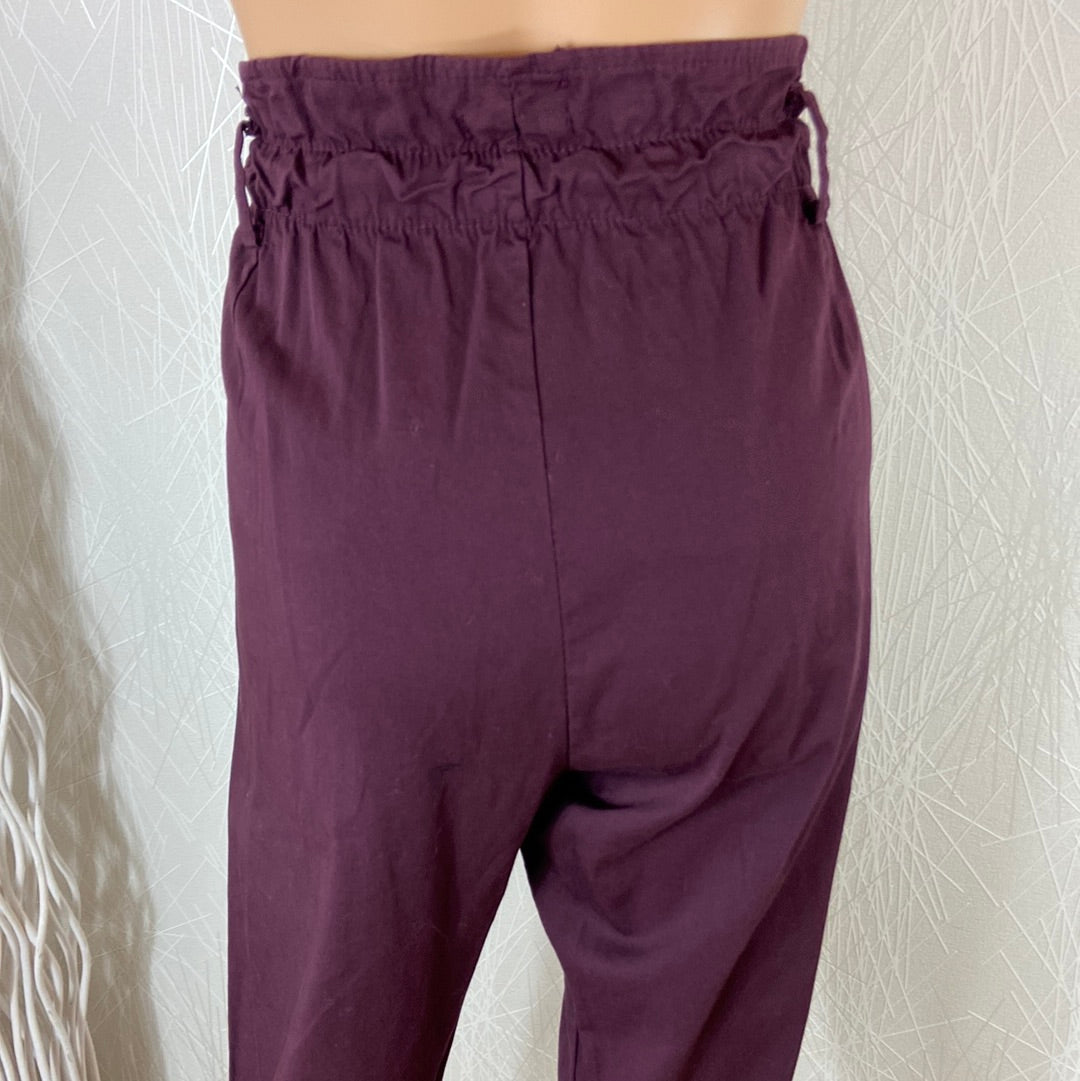 Pantalon femme rouge bordeaux taille haute élastique coupe droite Johanna