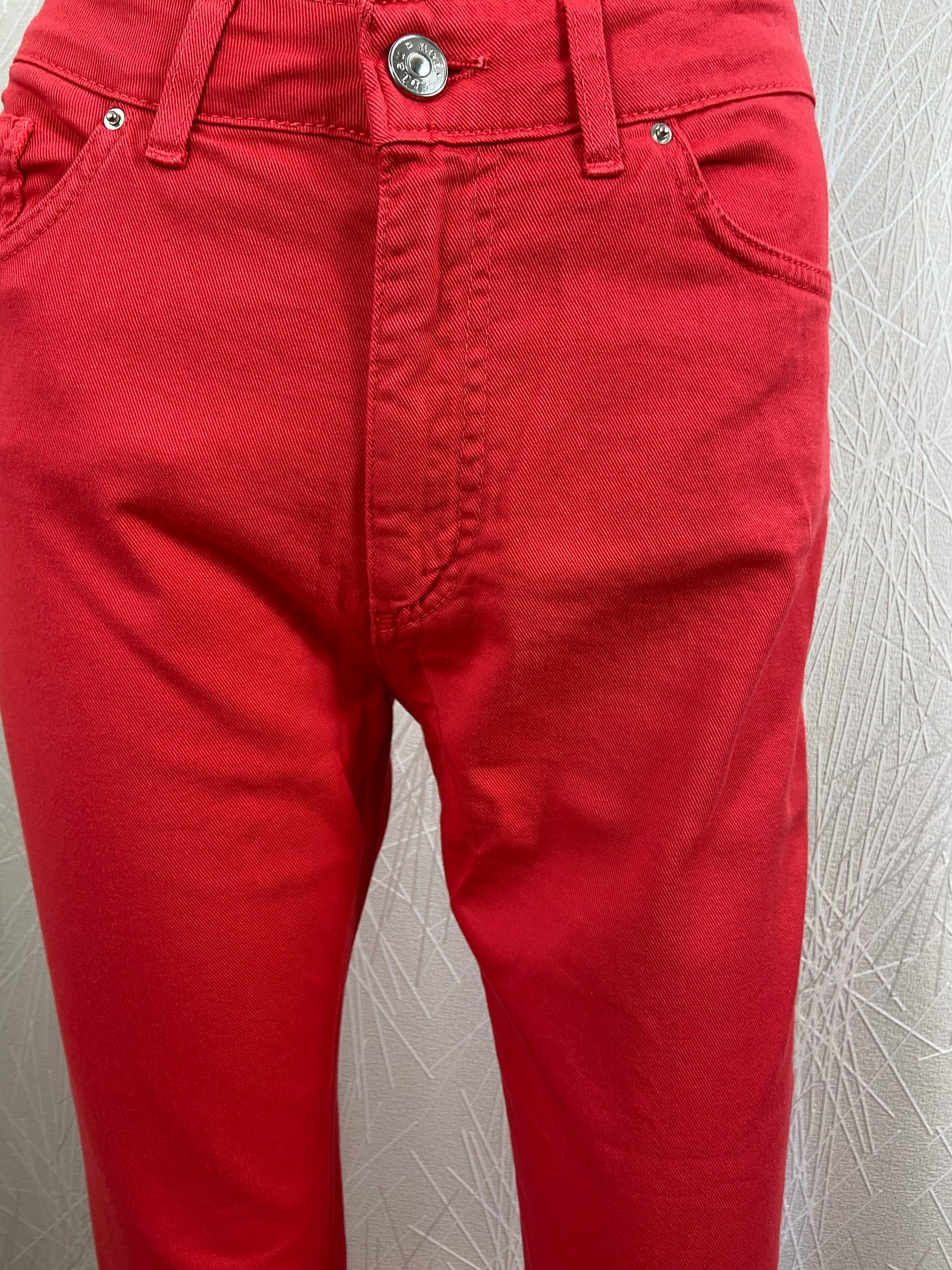 Pantalon coton rouge corail coupe cigarette taille haute Noir’n’bleu