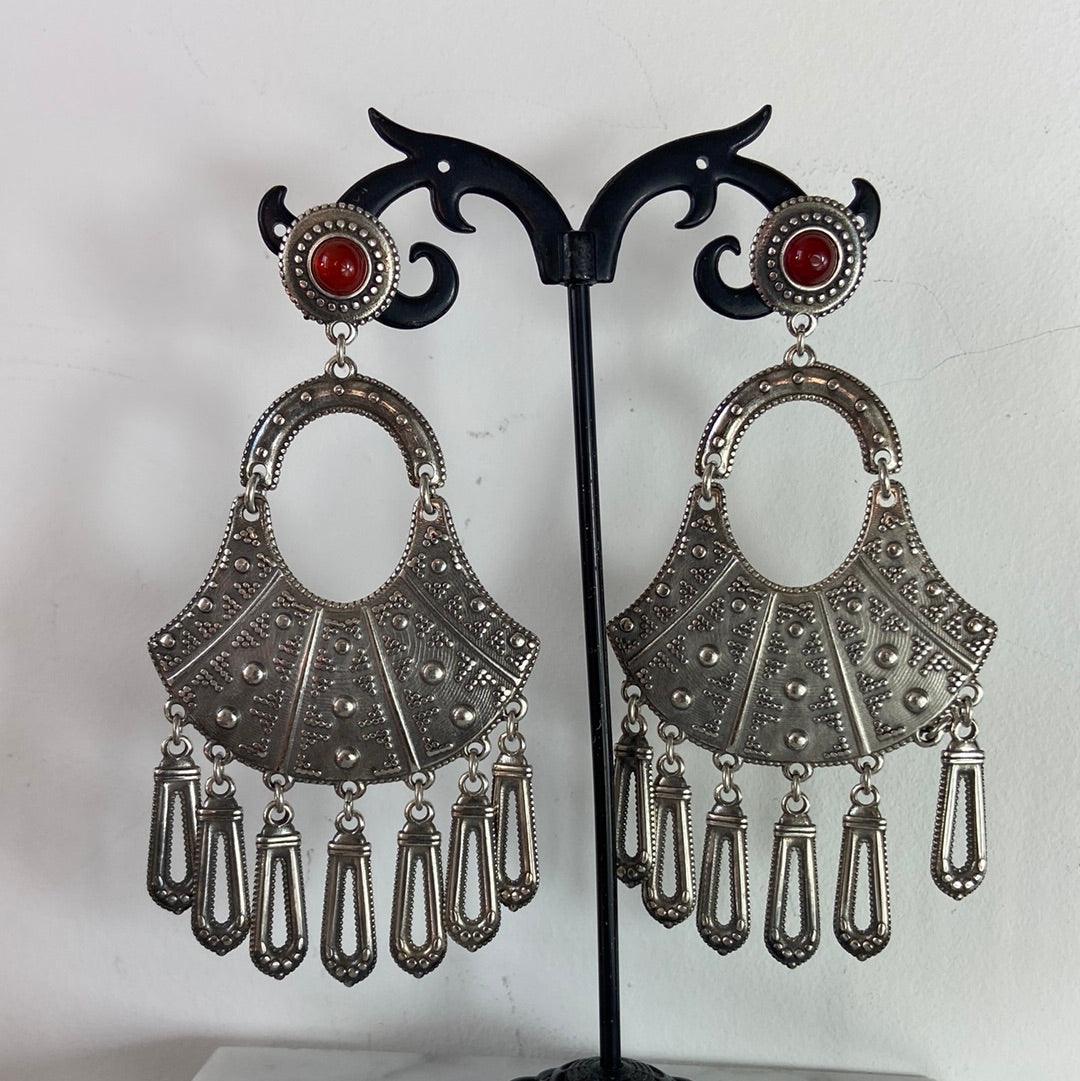 Boucles d’oreilles pendantes plaqué argent pierre semi-précieuse rouge orange Shabada - Offre-Unique