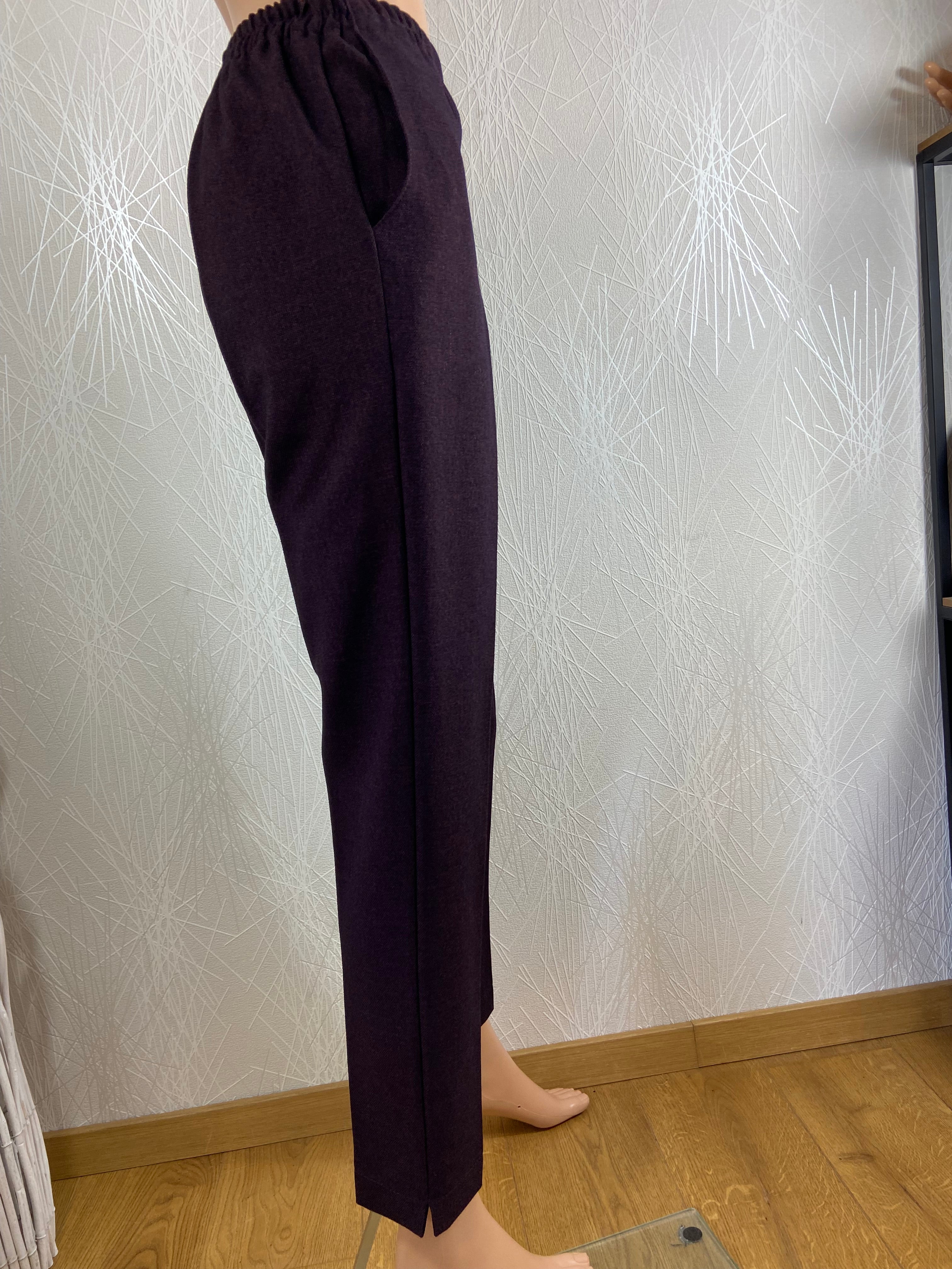 Pantalon rouge bordeaux taille haute élastique coupe ajustée fabrication française Gévana