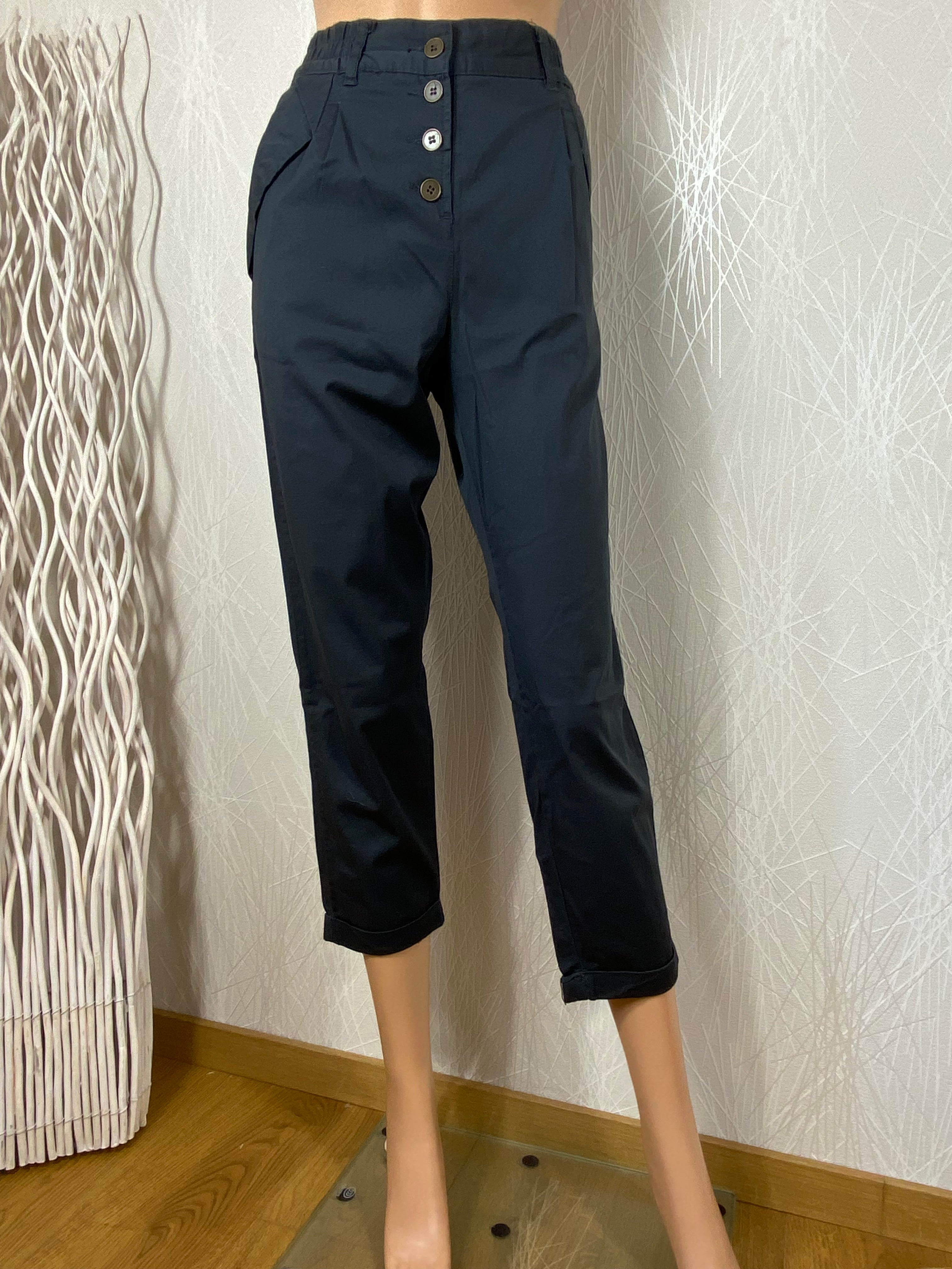 Pantalon femme 7/8 leger bleu marine BYoung