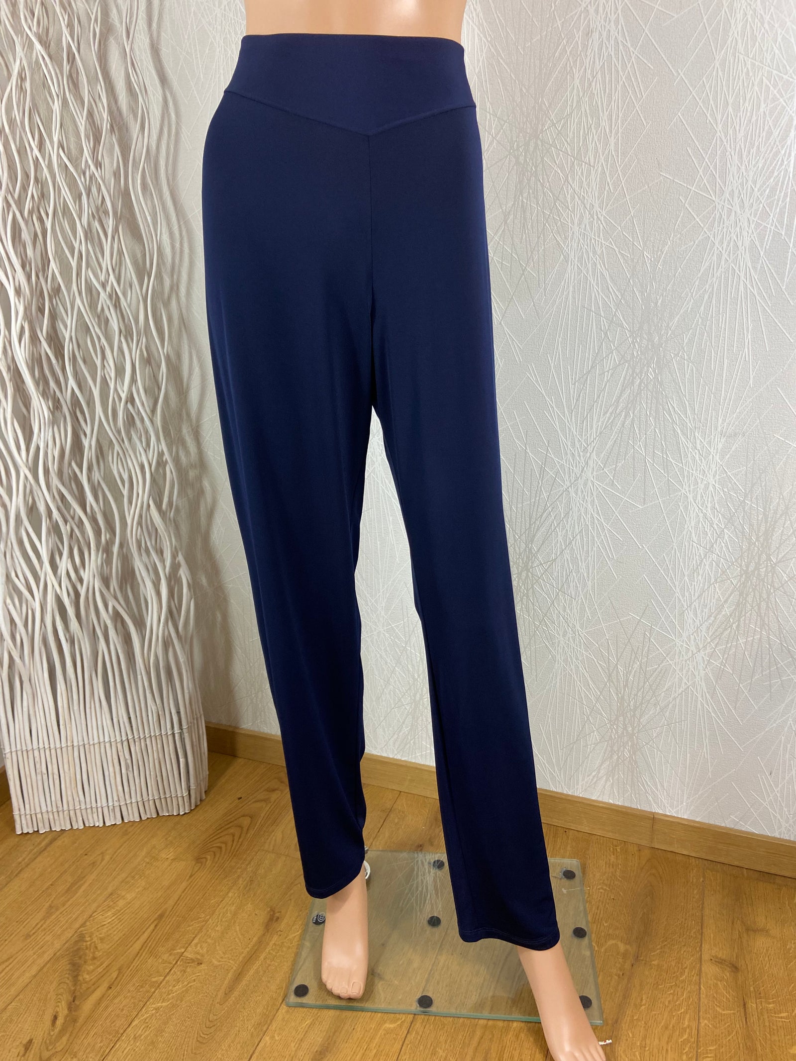 Pantalon fluide bleu marine taille haute élastique Nayat