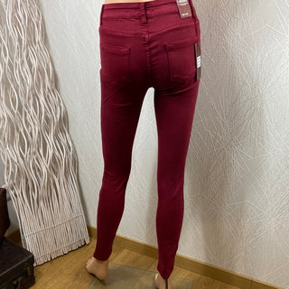 Jeans slim coton stretch taille haute rouge bordeaux I Dodo
