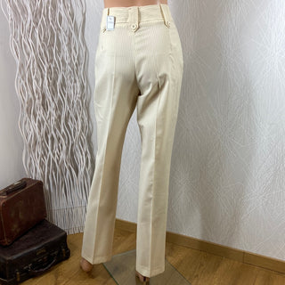 Pantalon habillé femme tons beige taille haute coupe droite du créateur Tabala Paris